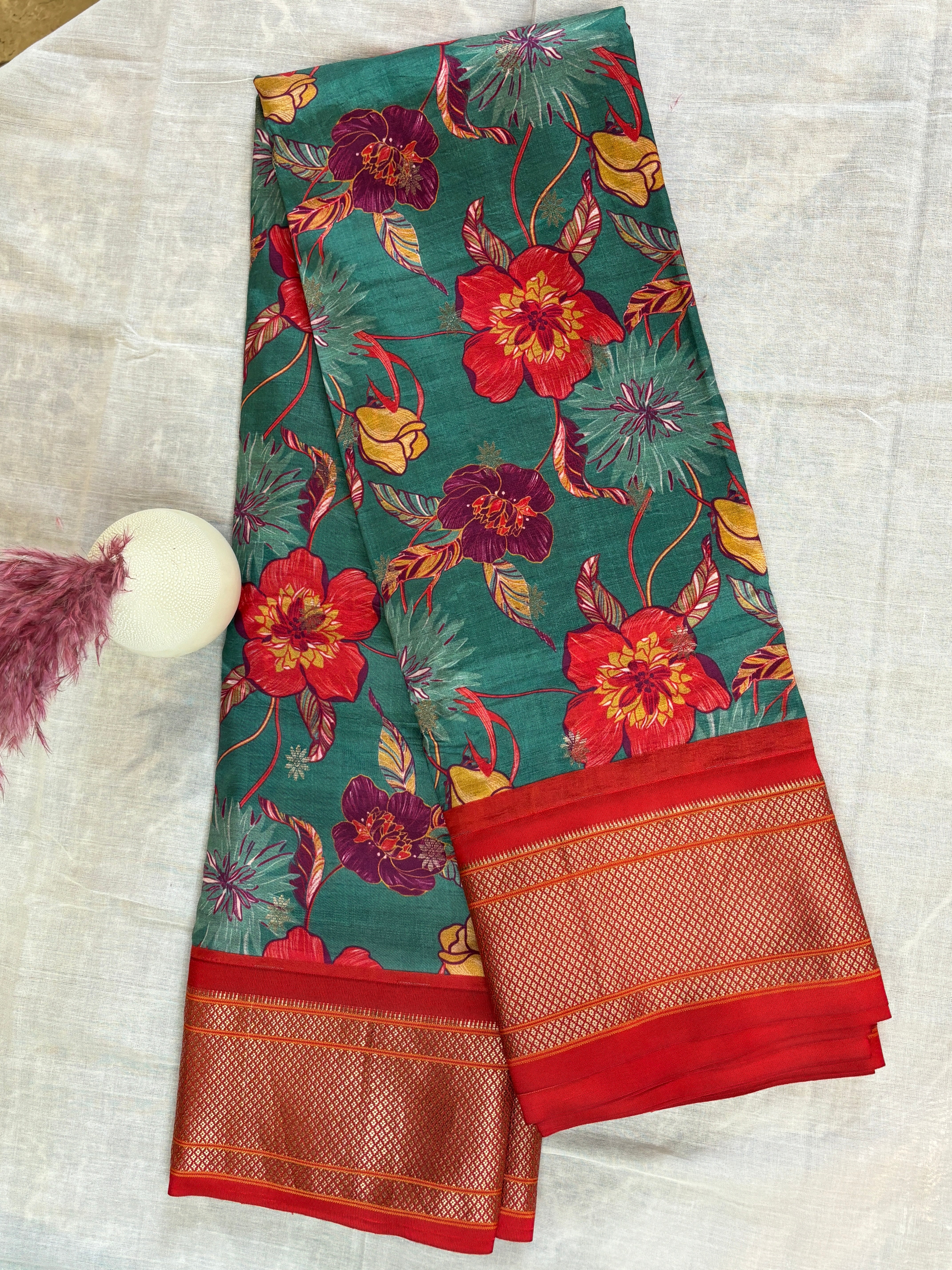Digital printed pure silk Paithani saree