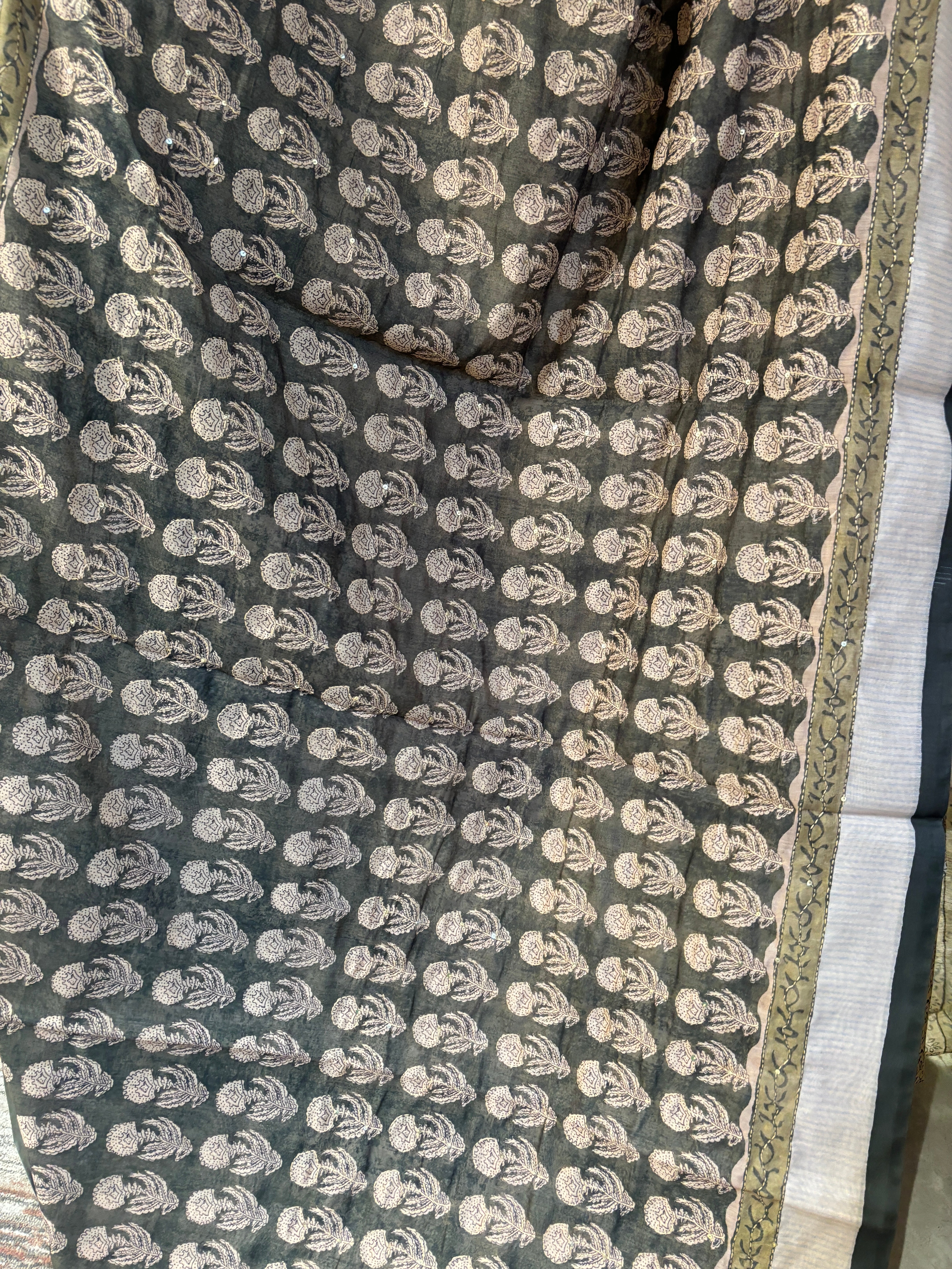Cotton Kantha work saree