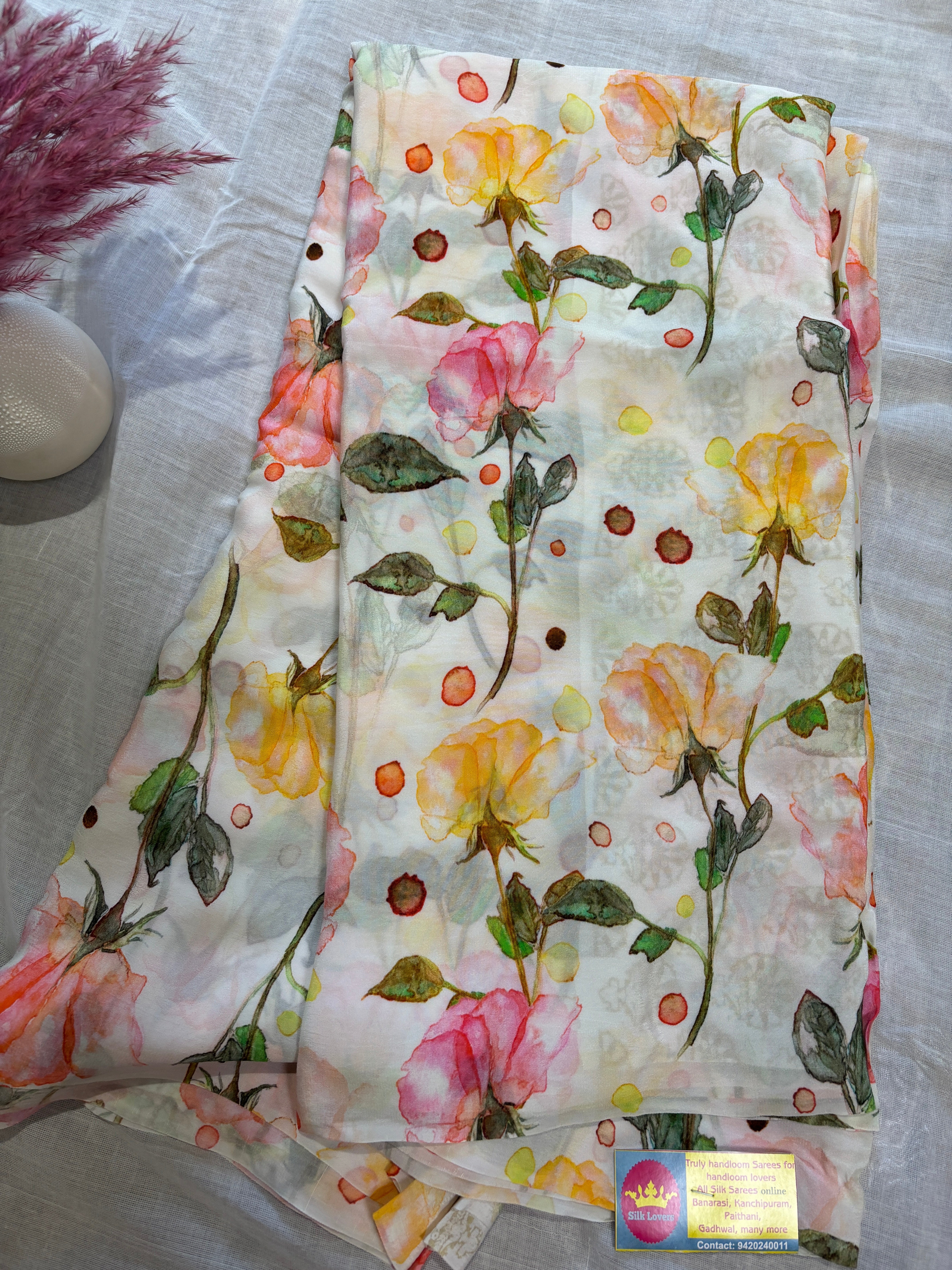 Pure crepe silk digital printed sarees