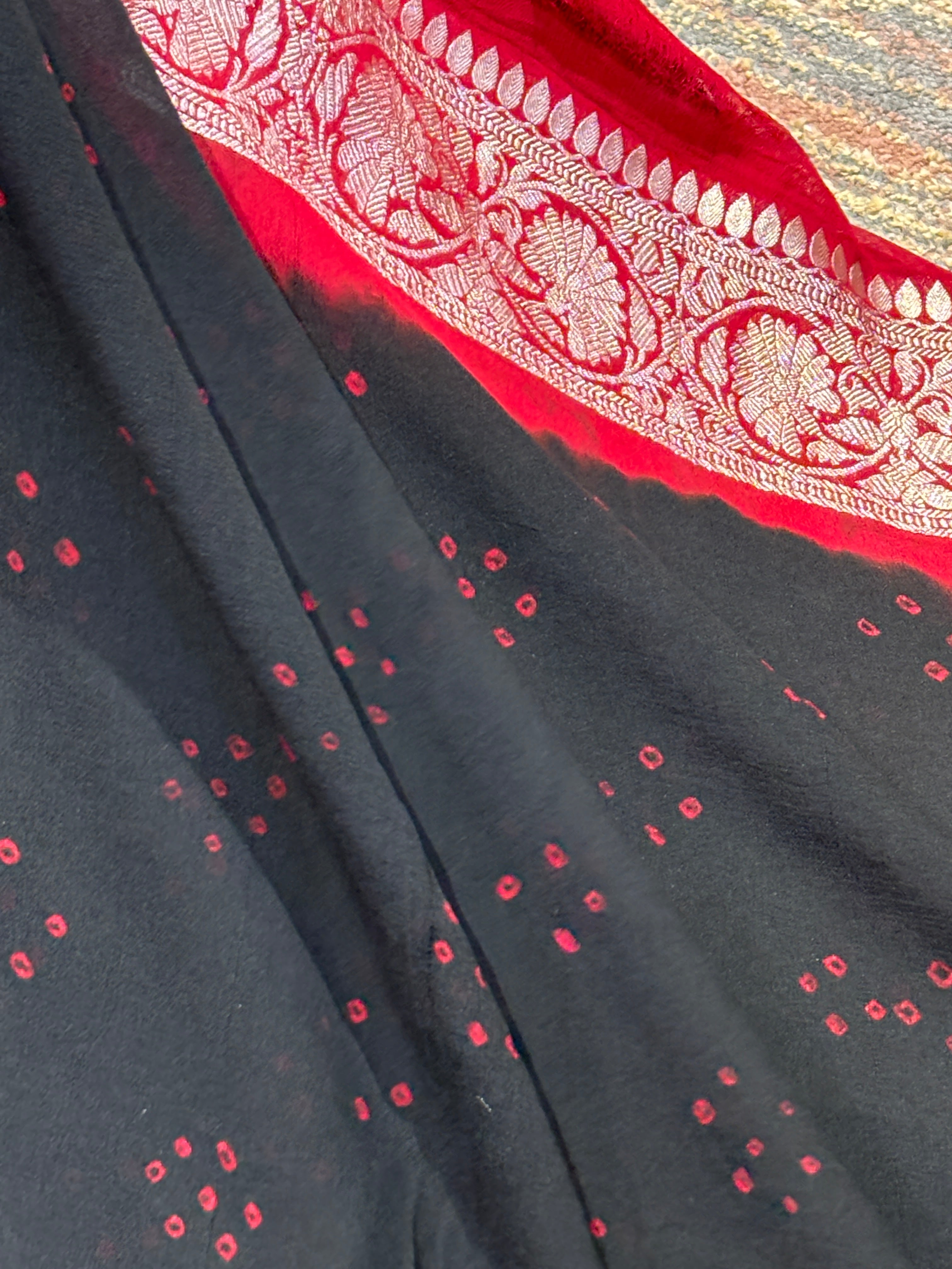 Pure khaddi georget black and maroon saree