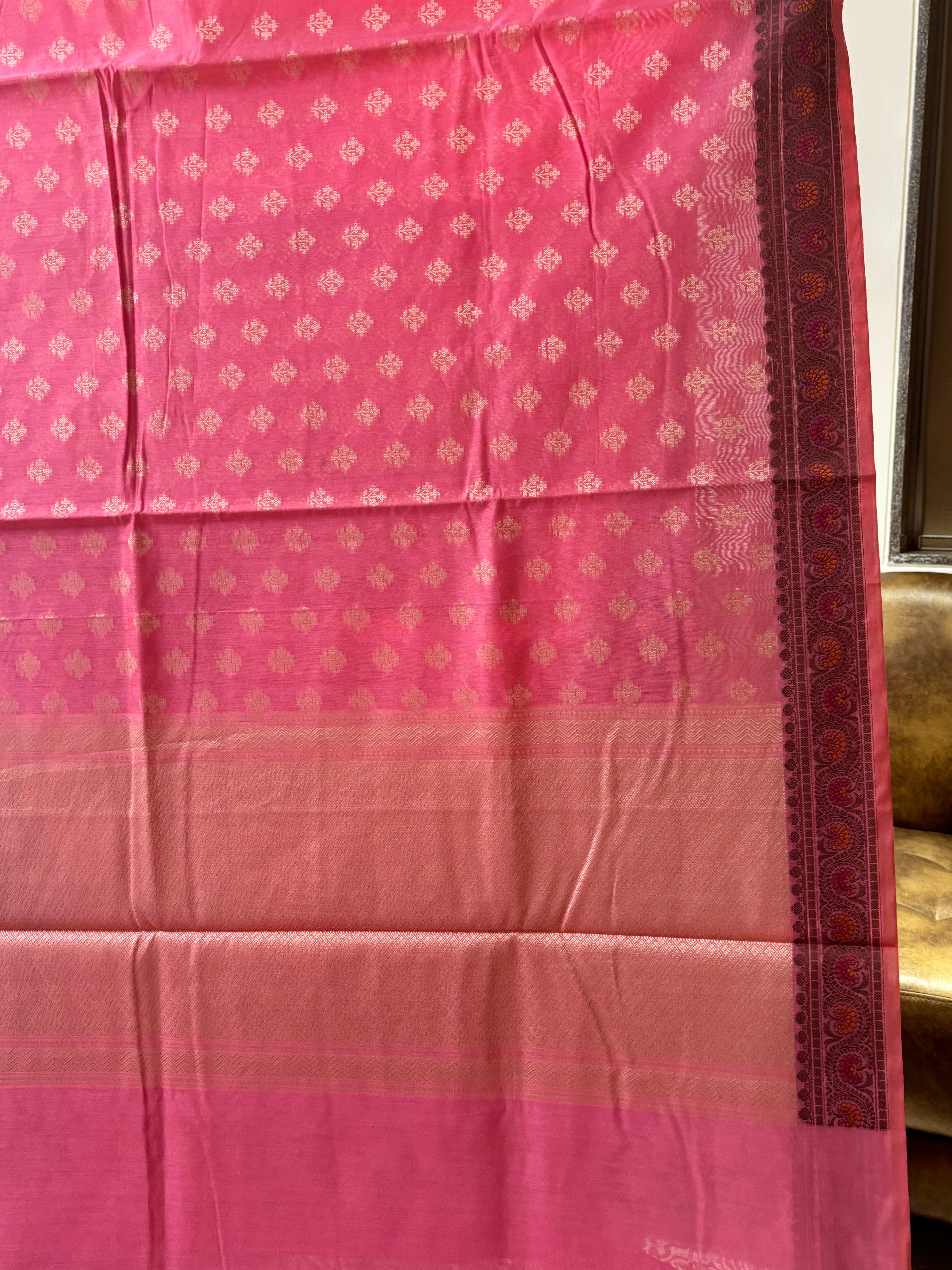 Pink and pink Banarasi mercerised cotton sarees.