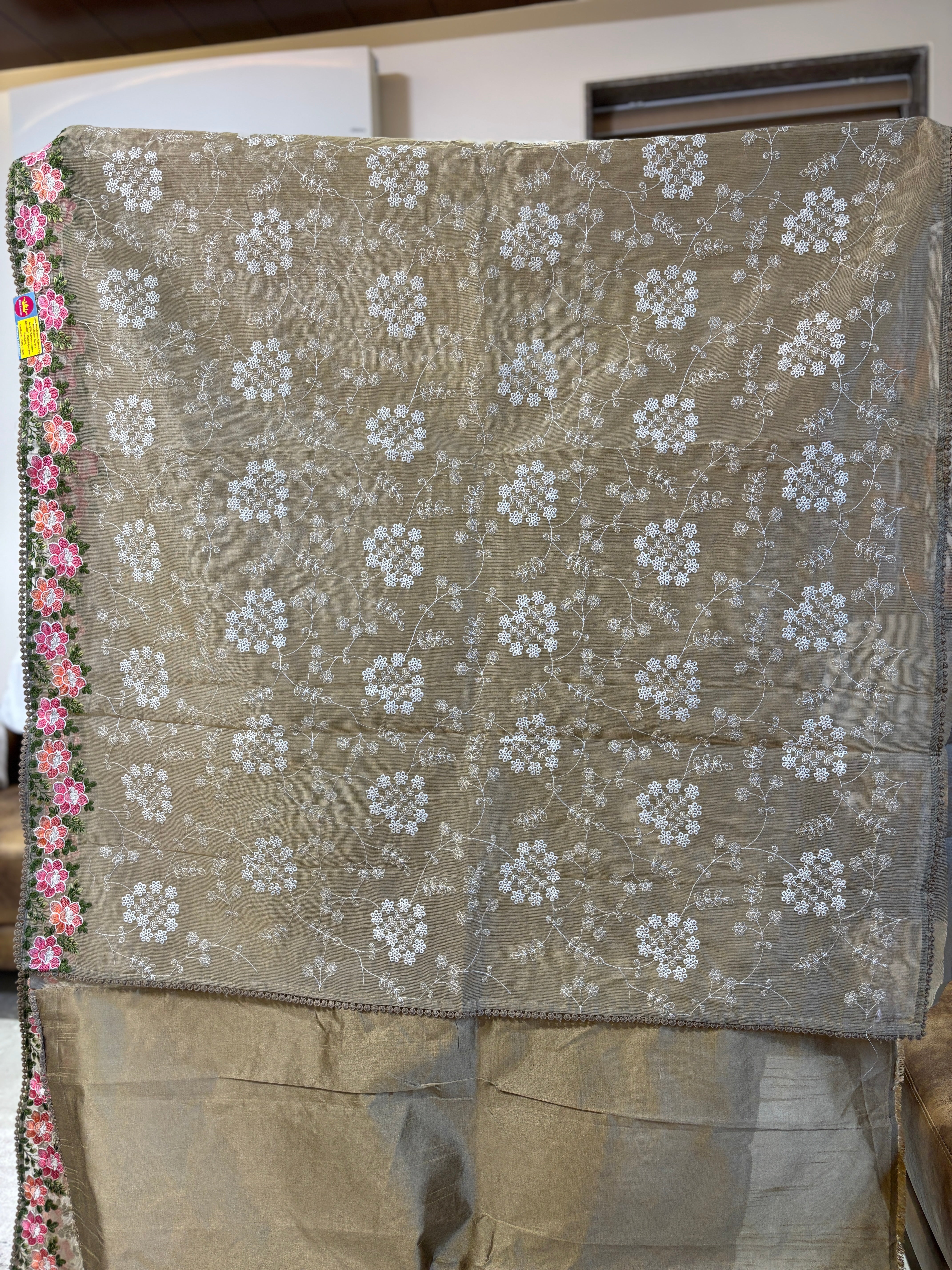 Jaal embroidered Supernet saree
