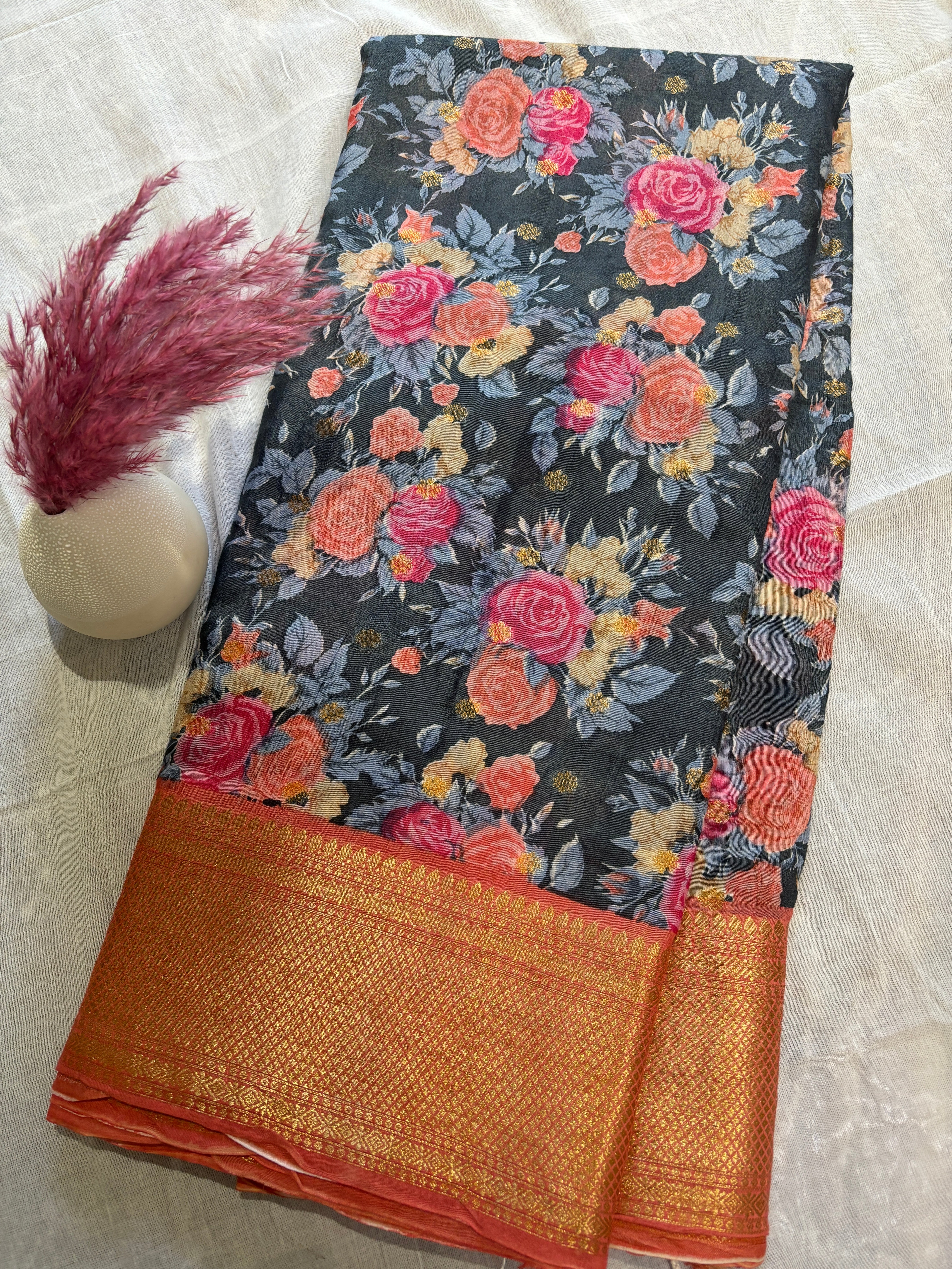 Pure silk cotton digital printed saree