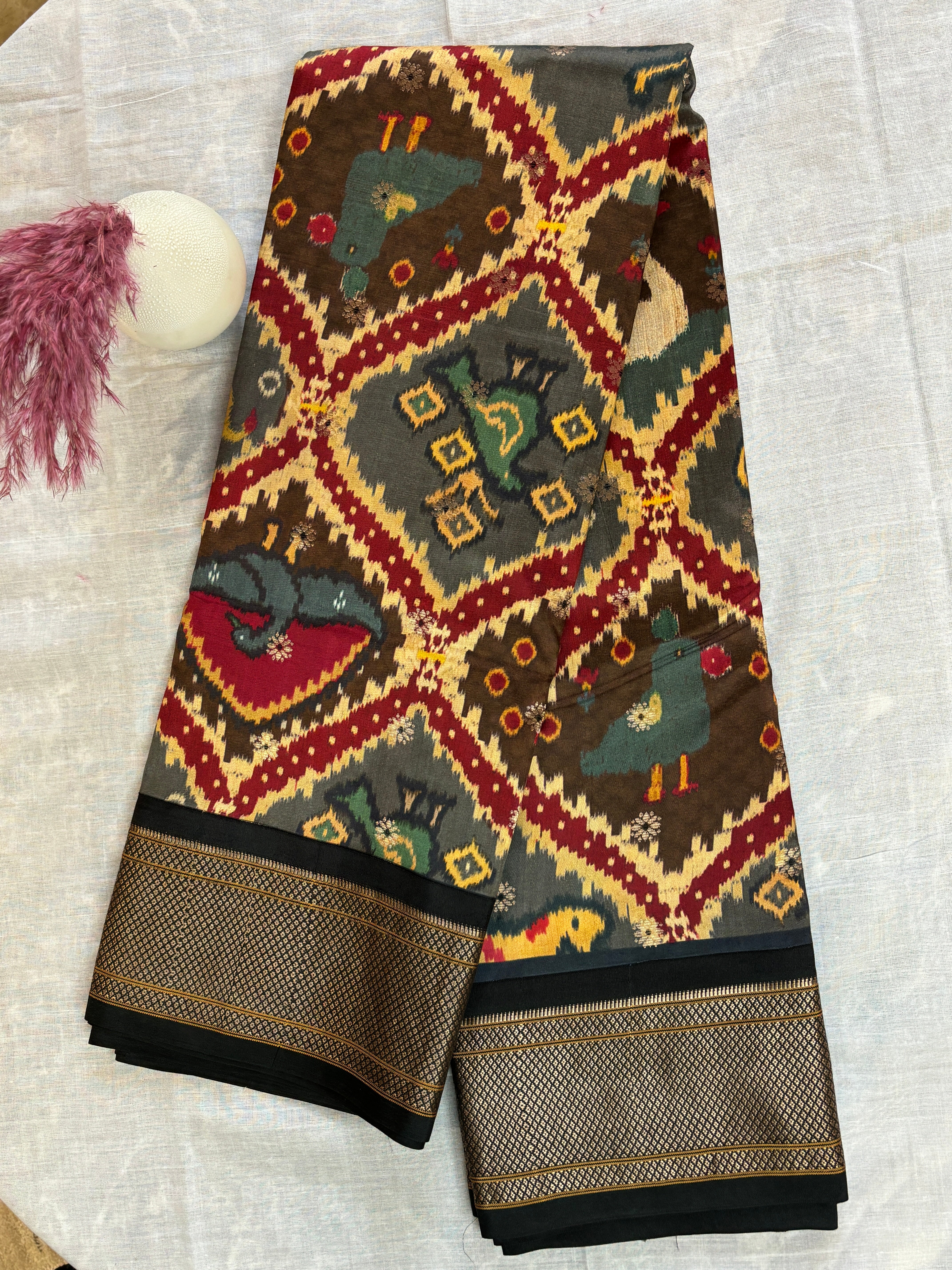 Digital Ikket printed Paithani silk