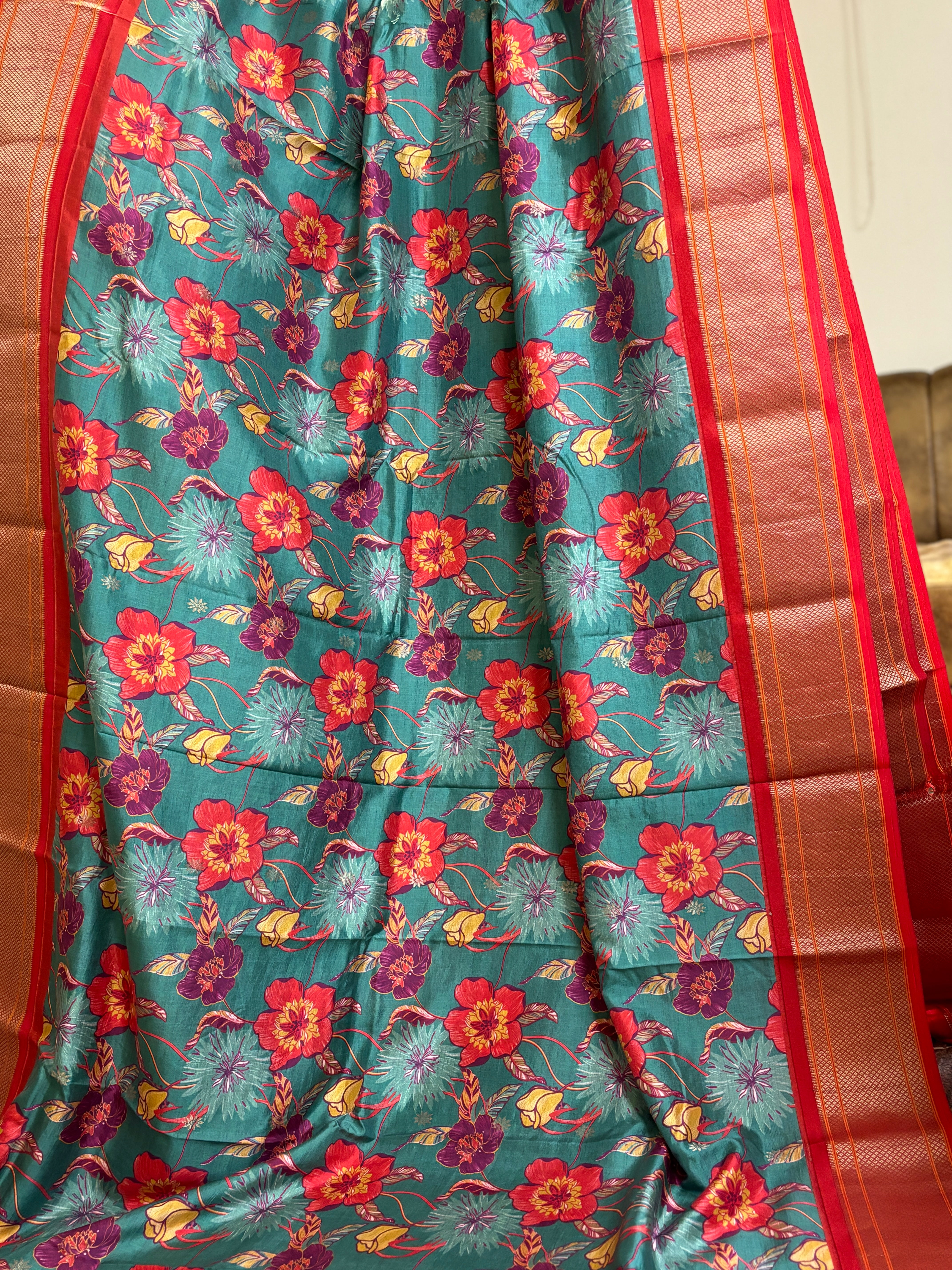 Digital printed pure silk Paithani saree