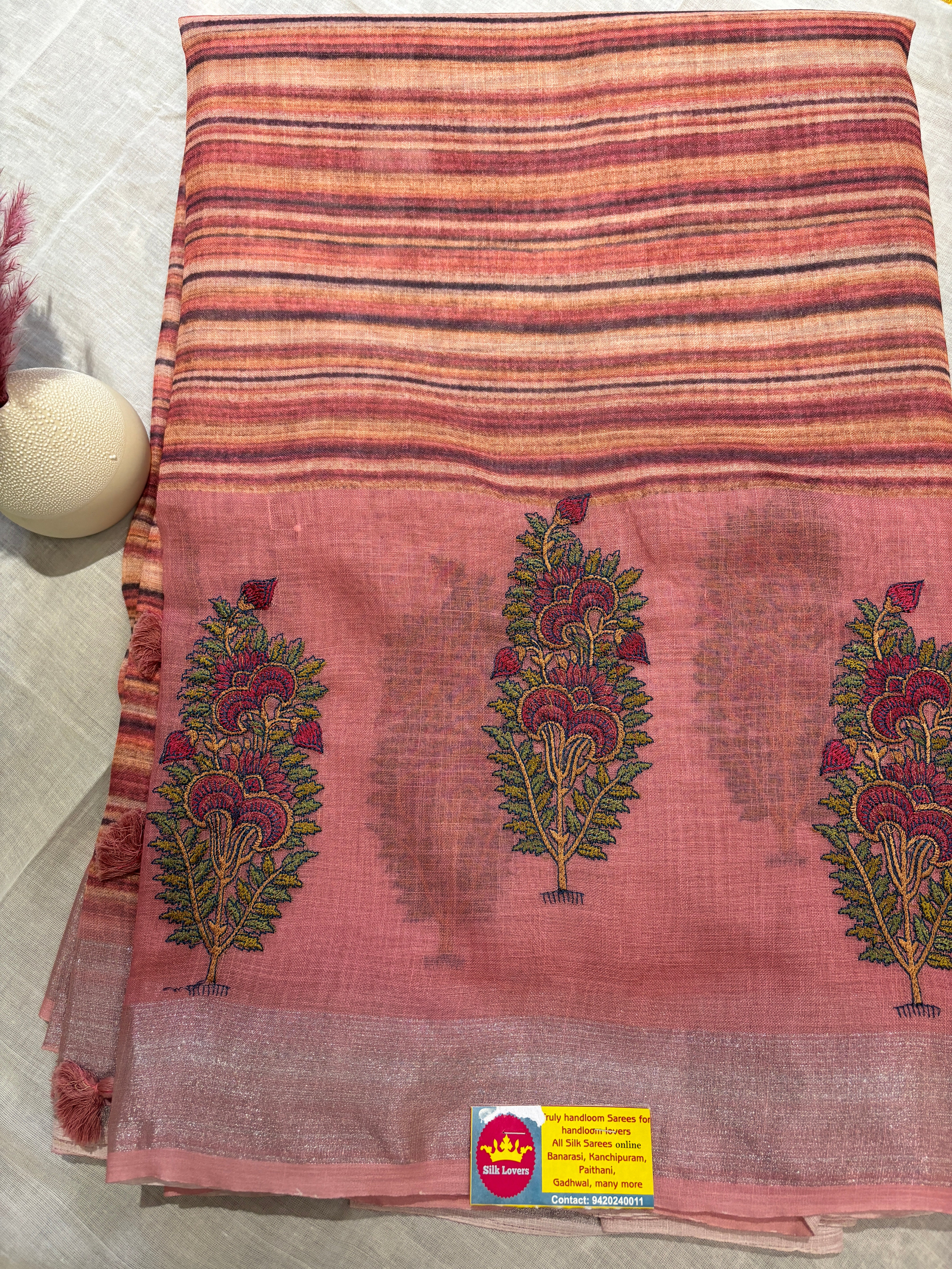 Banarasi linen with embroidery