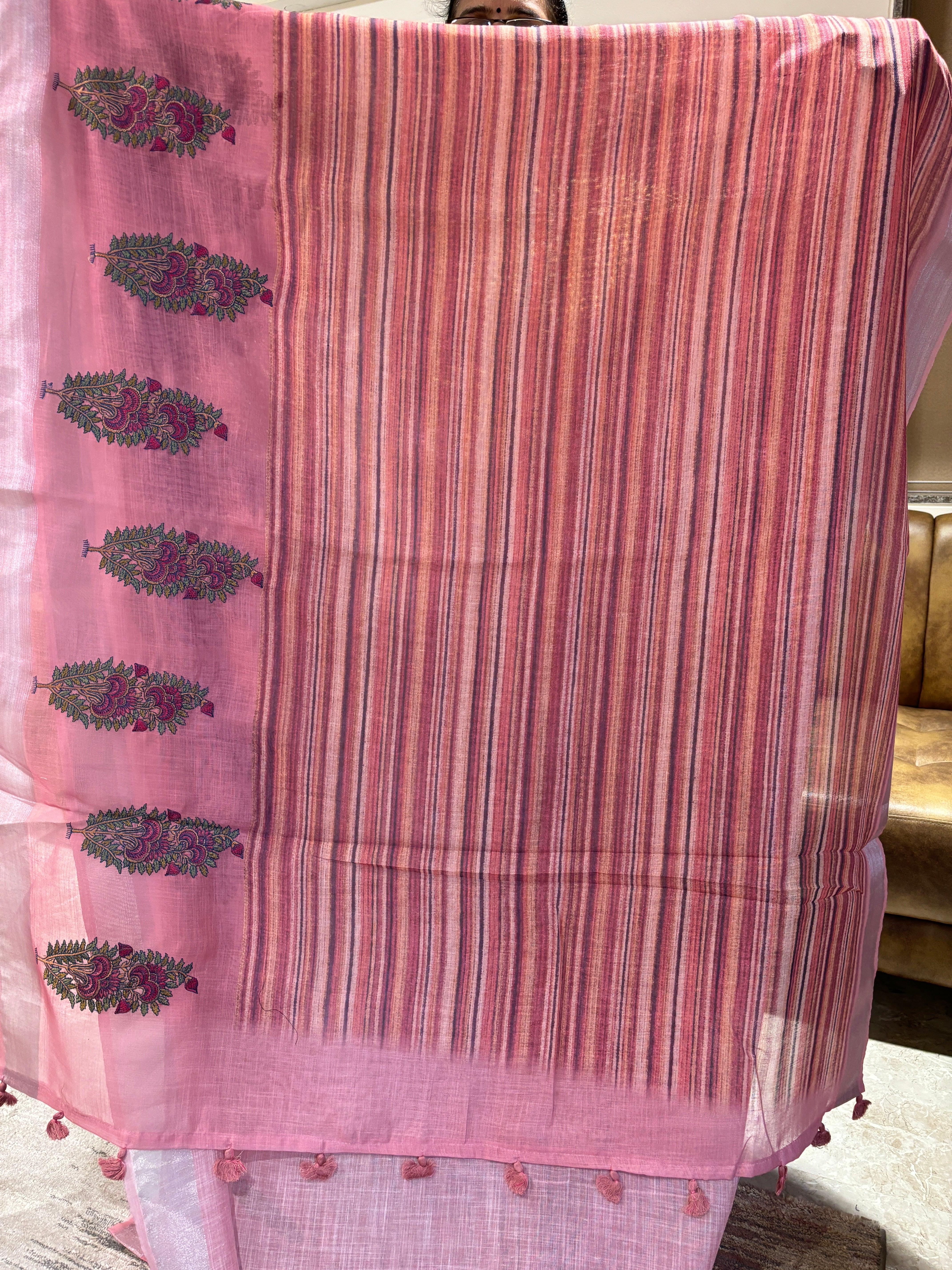 Banarasi linen with embroidery