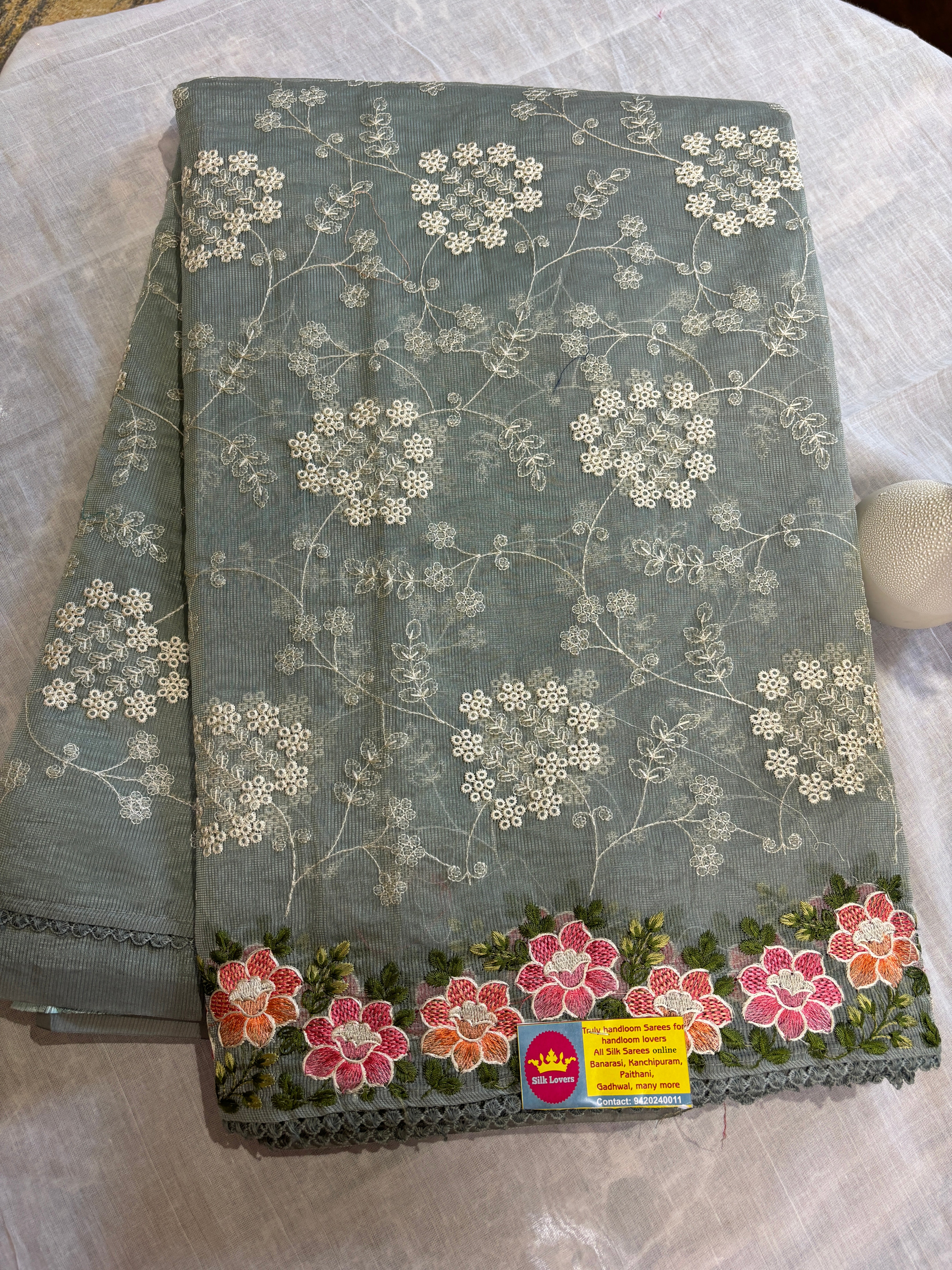 Jaal embroidered Supernet saree