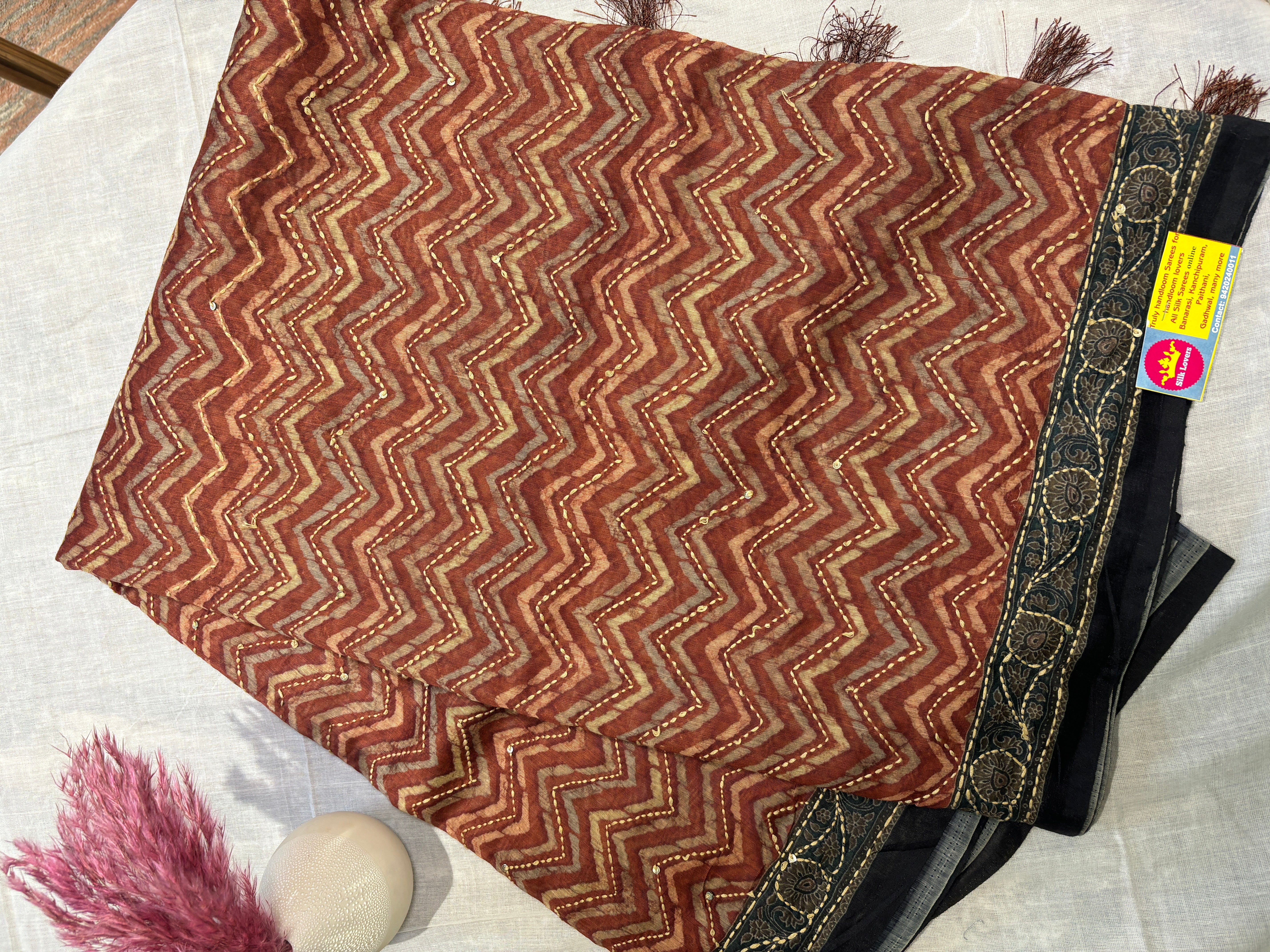 Cotton Kantha work saree