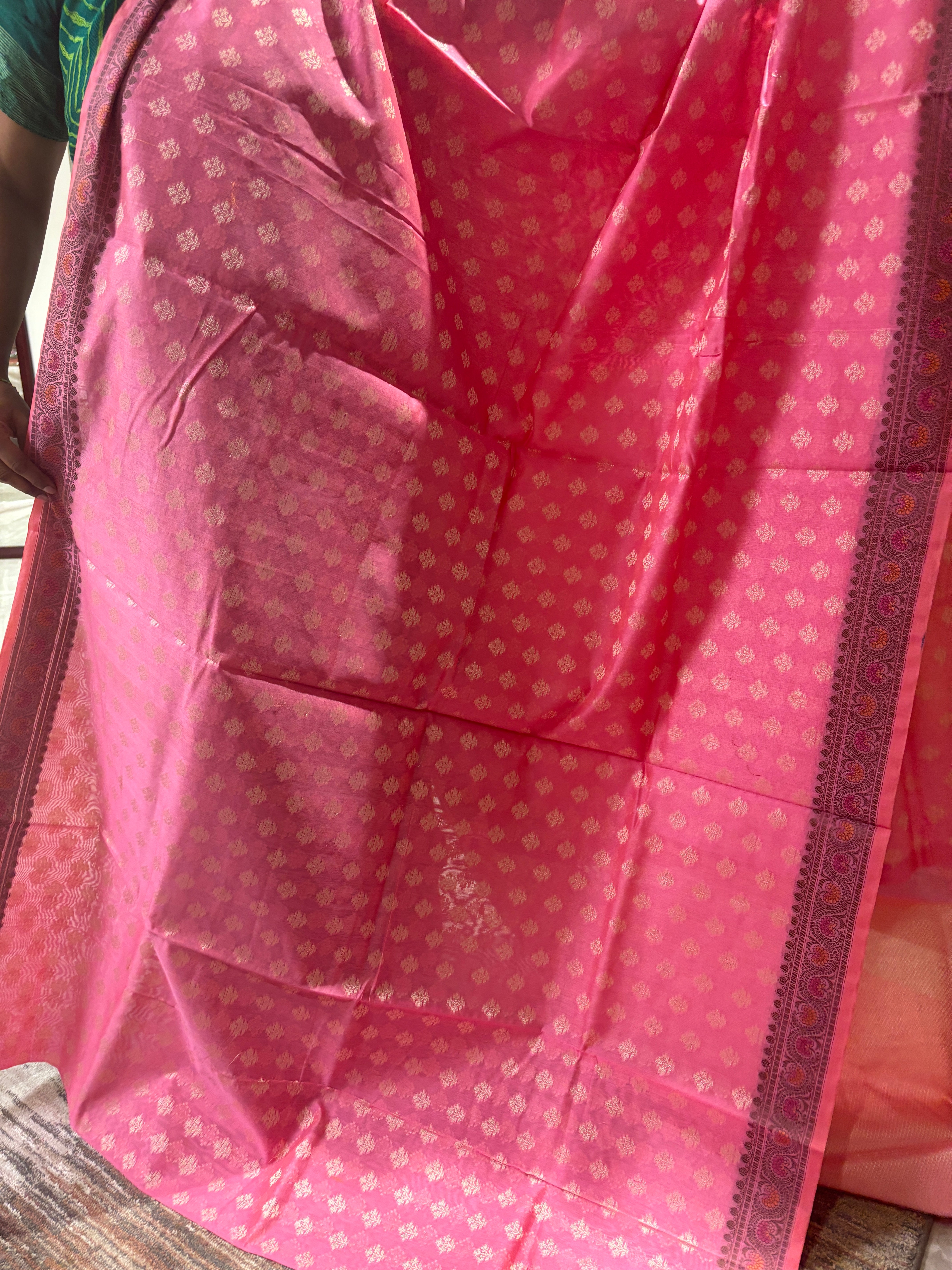 Pink and pink Banarasi mercerised cotton sarees.
