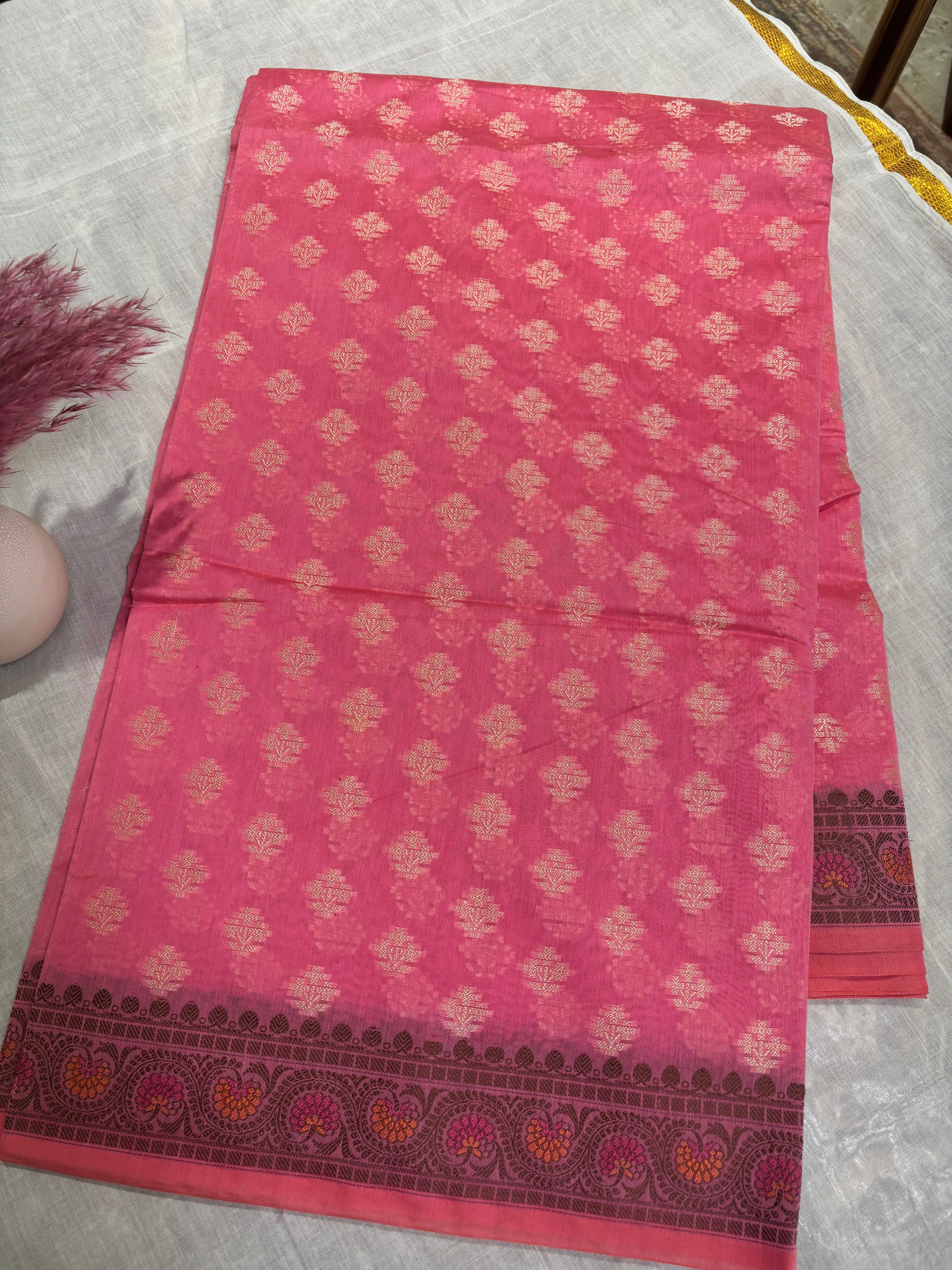 Pink and pink Banarasi mercerised cotton sarees.