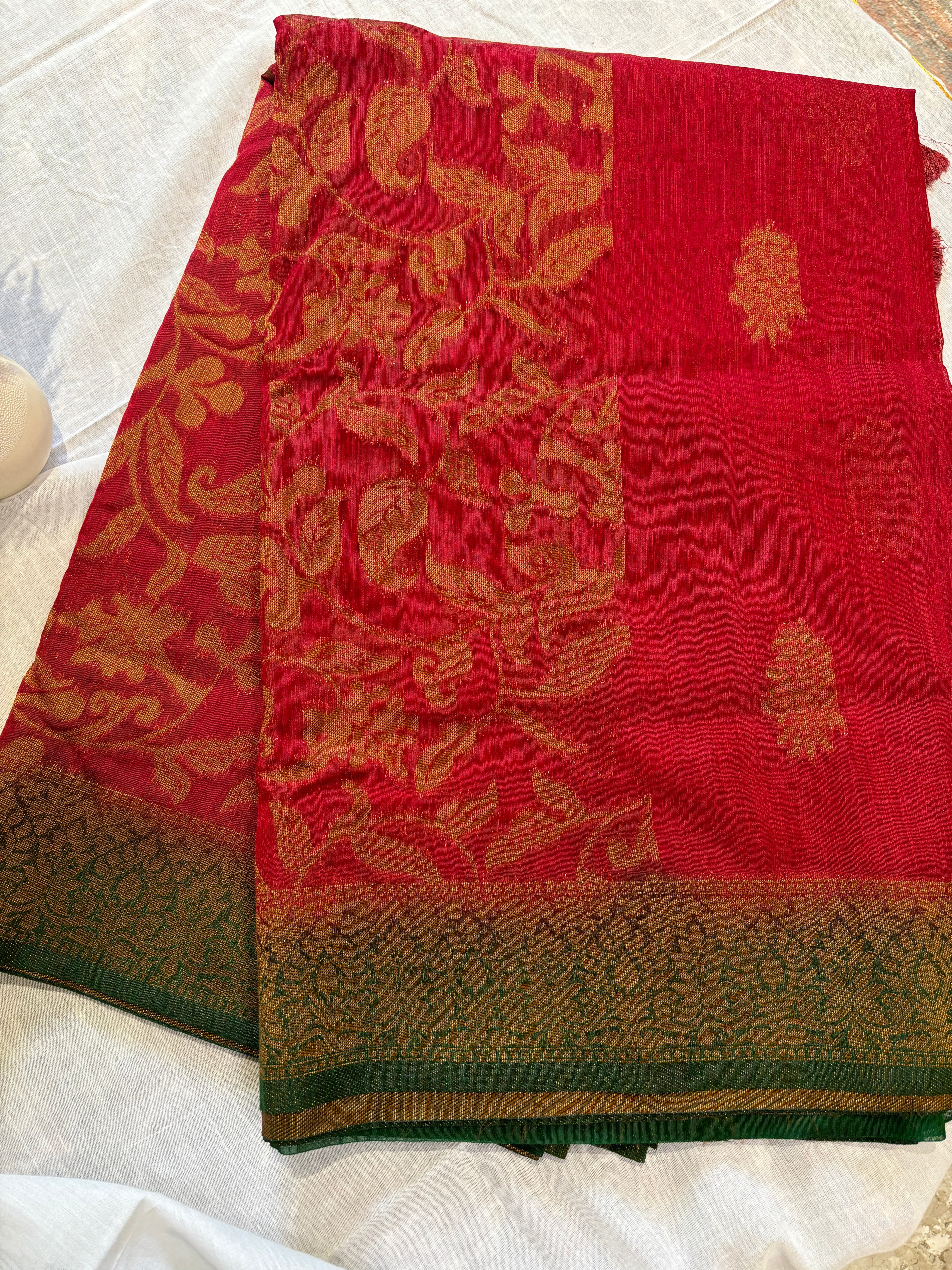 Cotton zari weaved saree