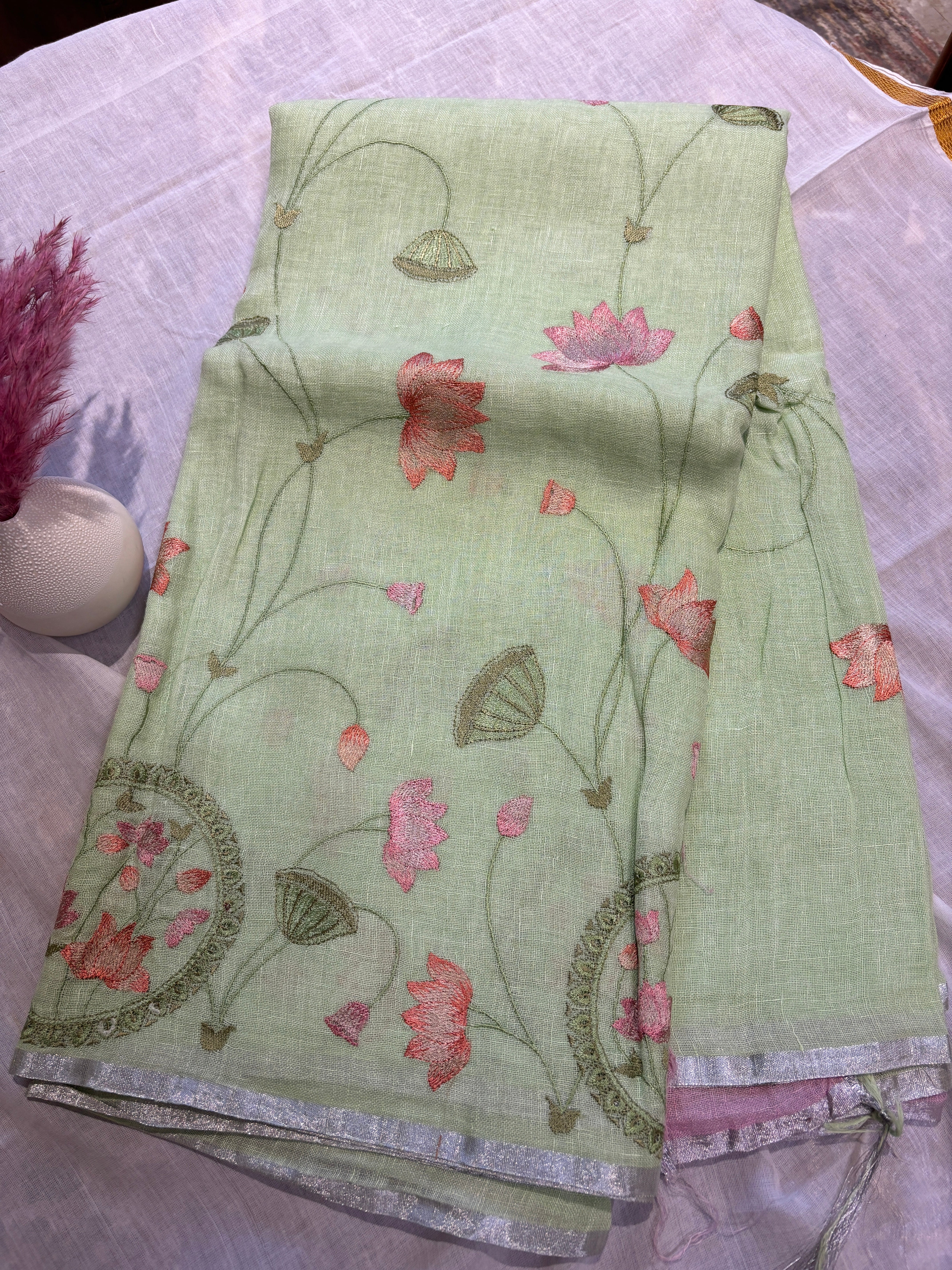 Pista green pure linen