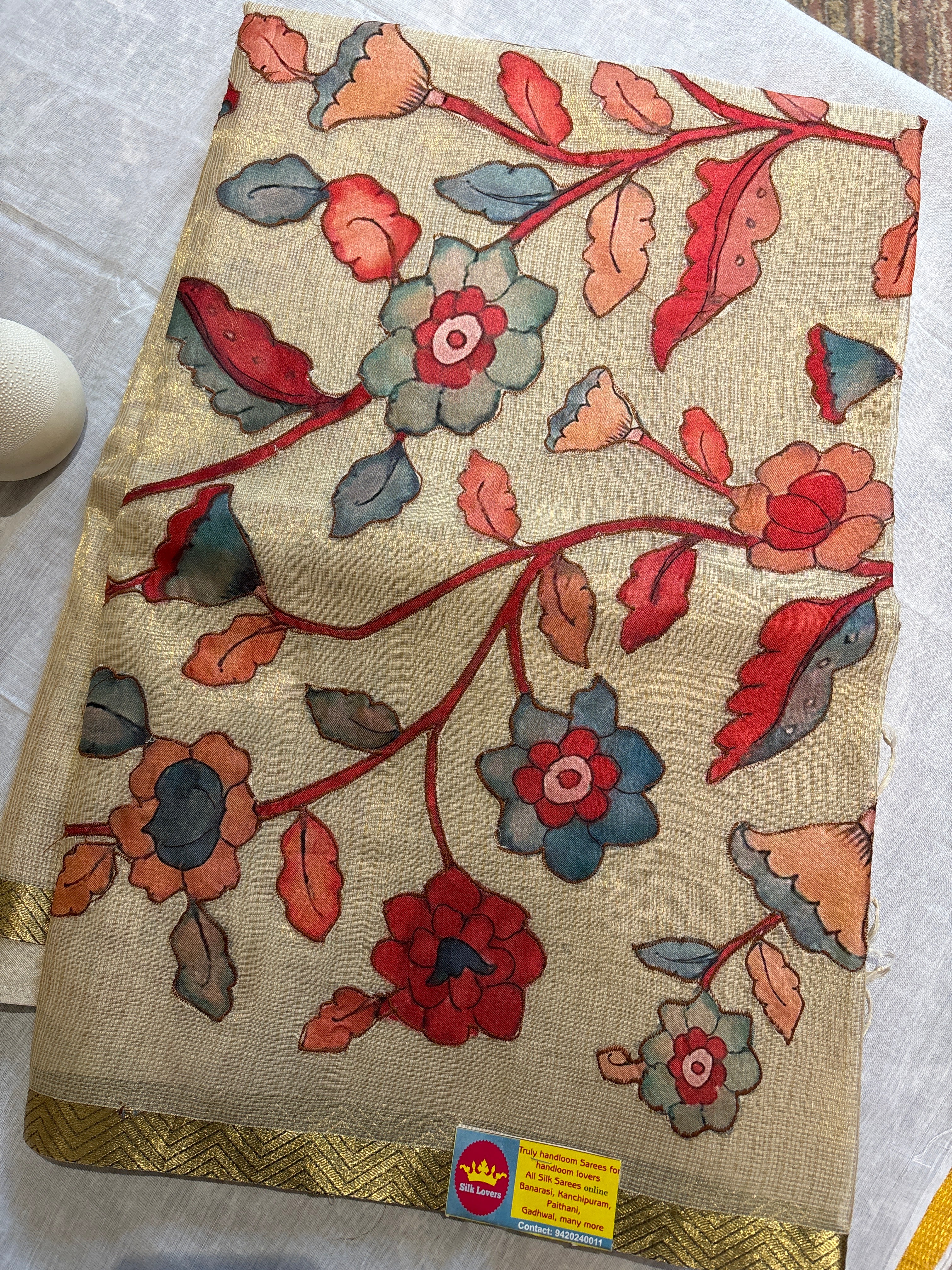 Tissue kota saree with applique work