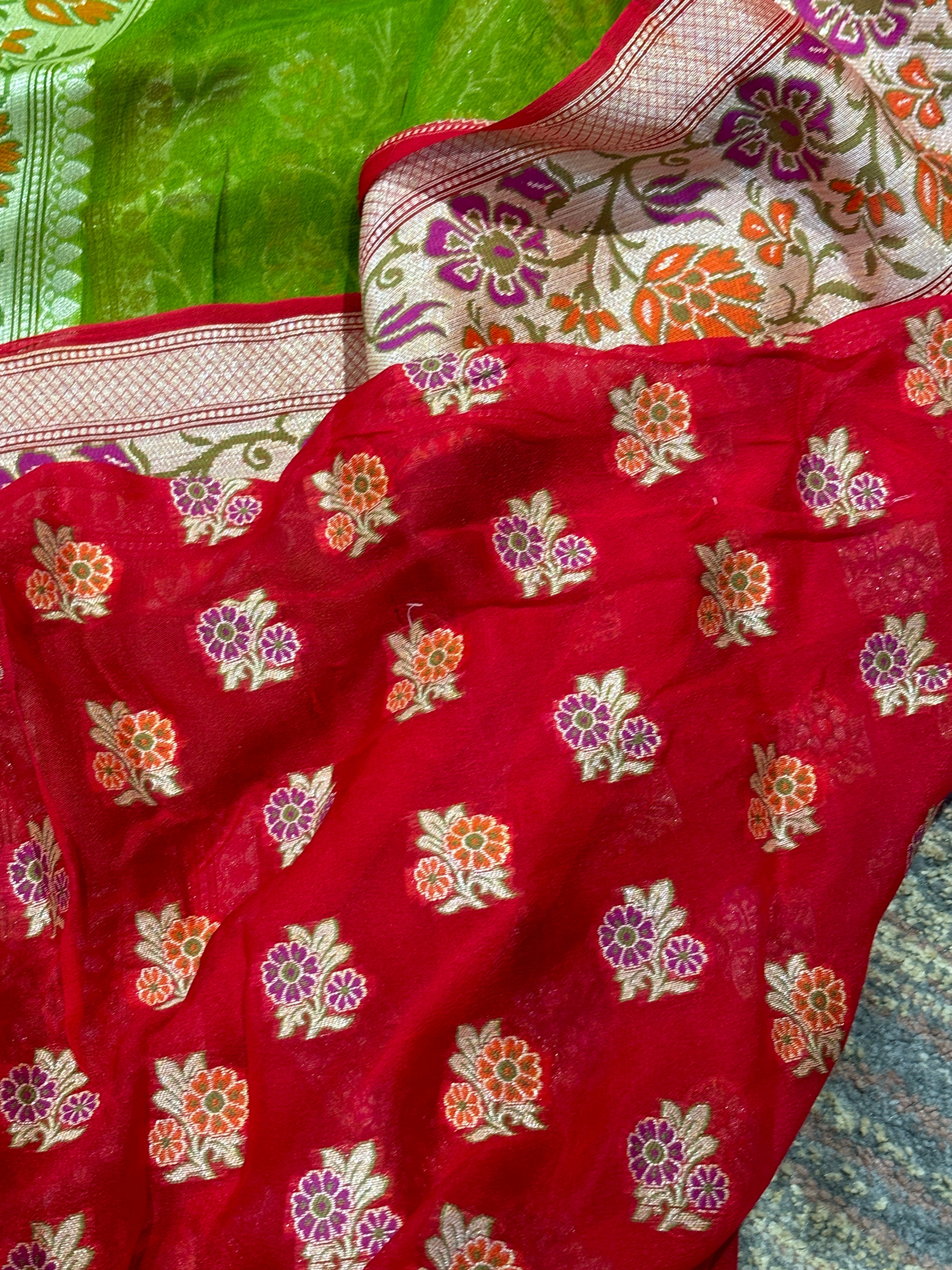 Pure khaddi chiffon georgette Banarasi saree