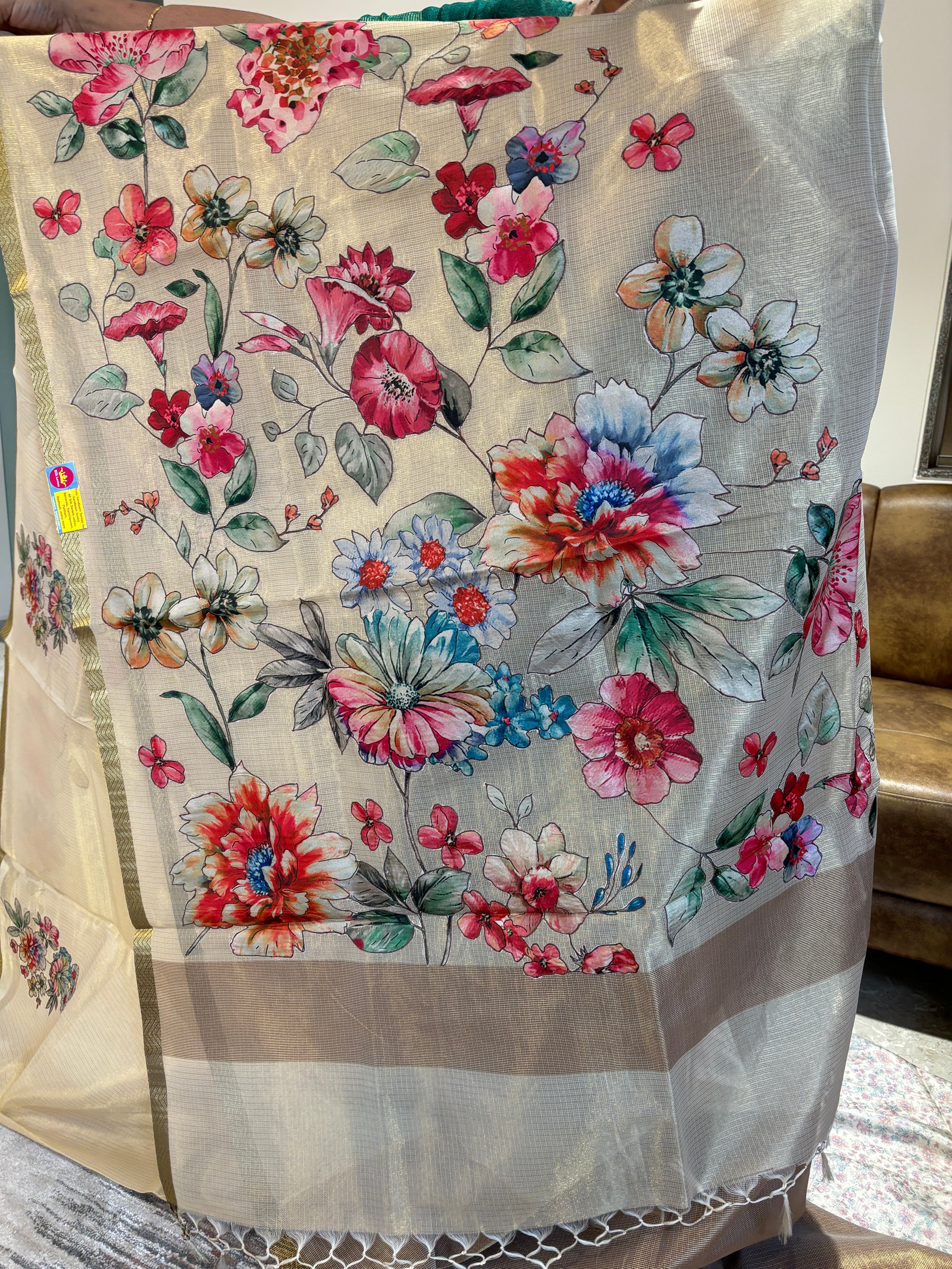 Tissue kota saree with applique work