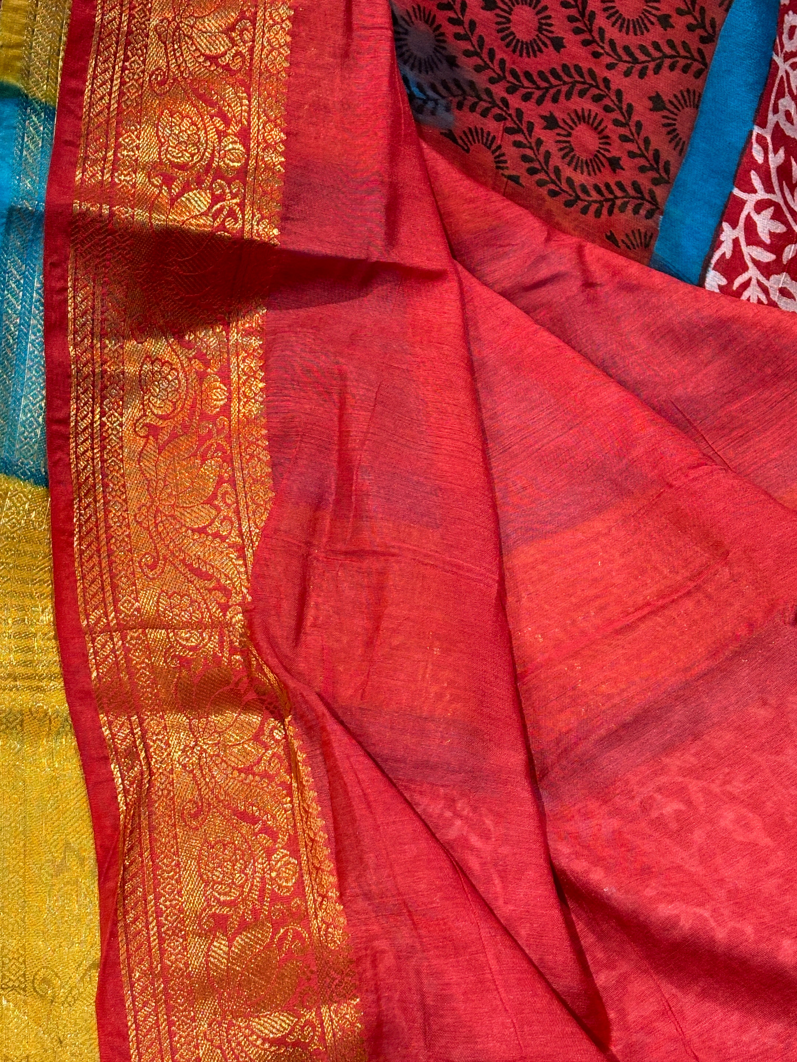 Chanderi cotton block printed multicoloured saree