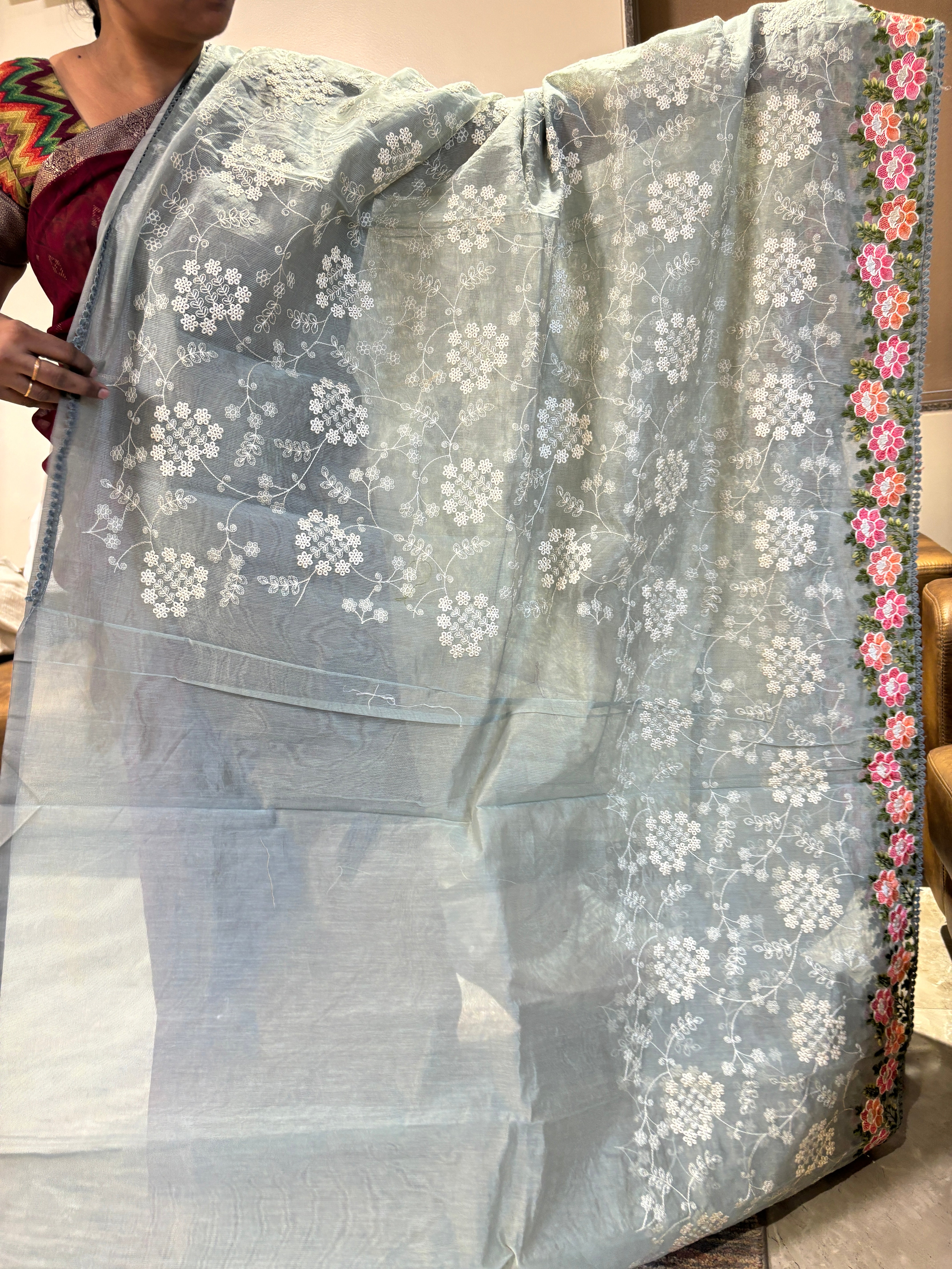 Jaal embroidered Supernet saree