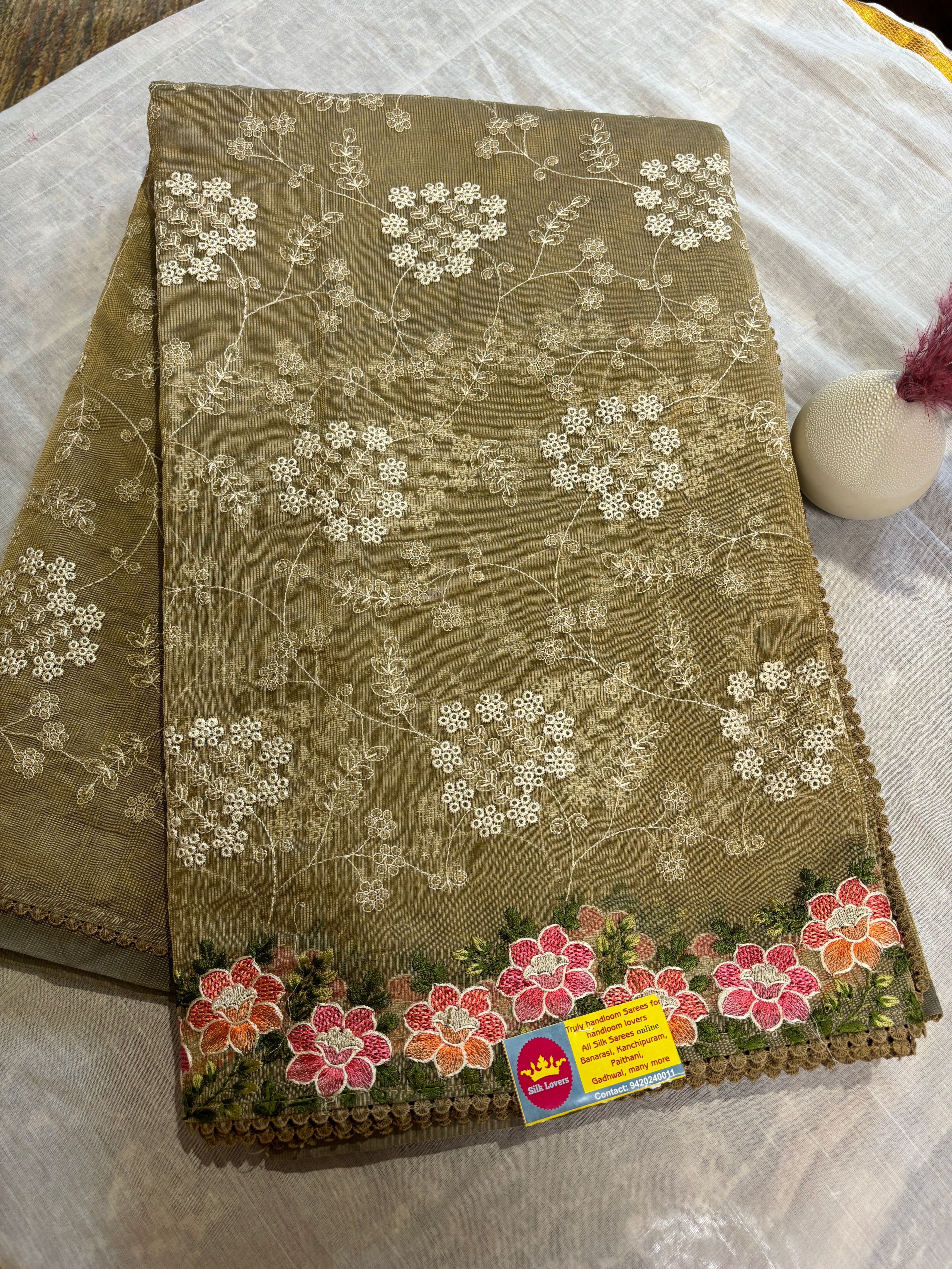 Jaal embroidered Supernet saree