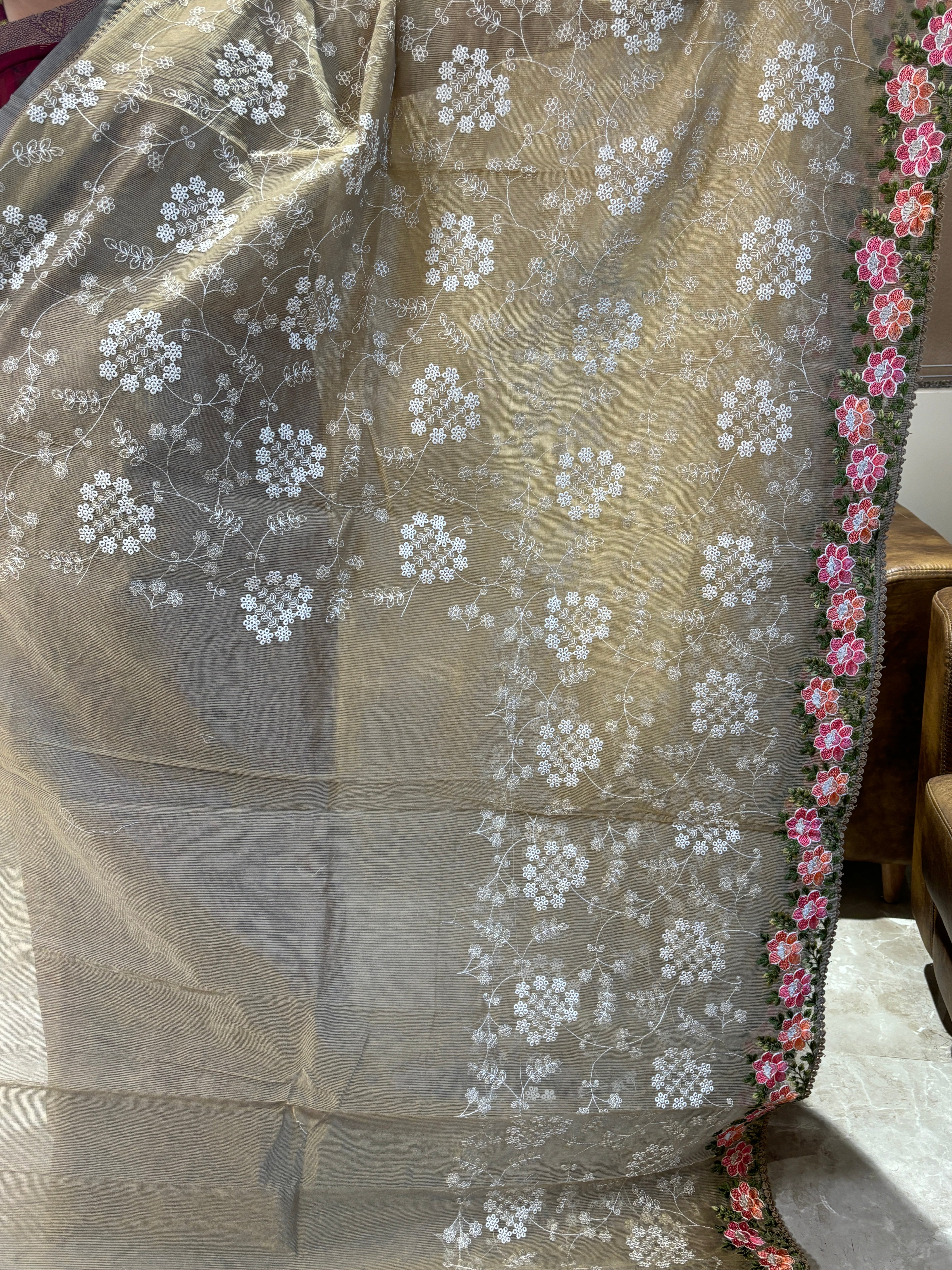 Jaal embroidered Supernet saree