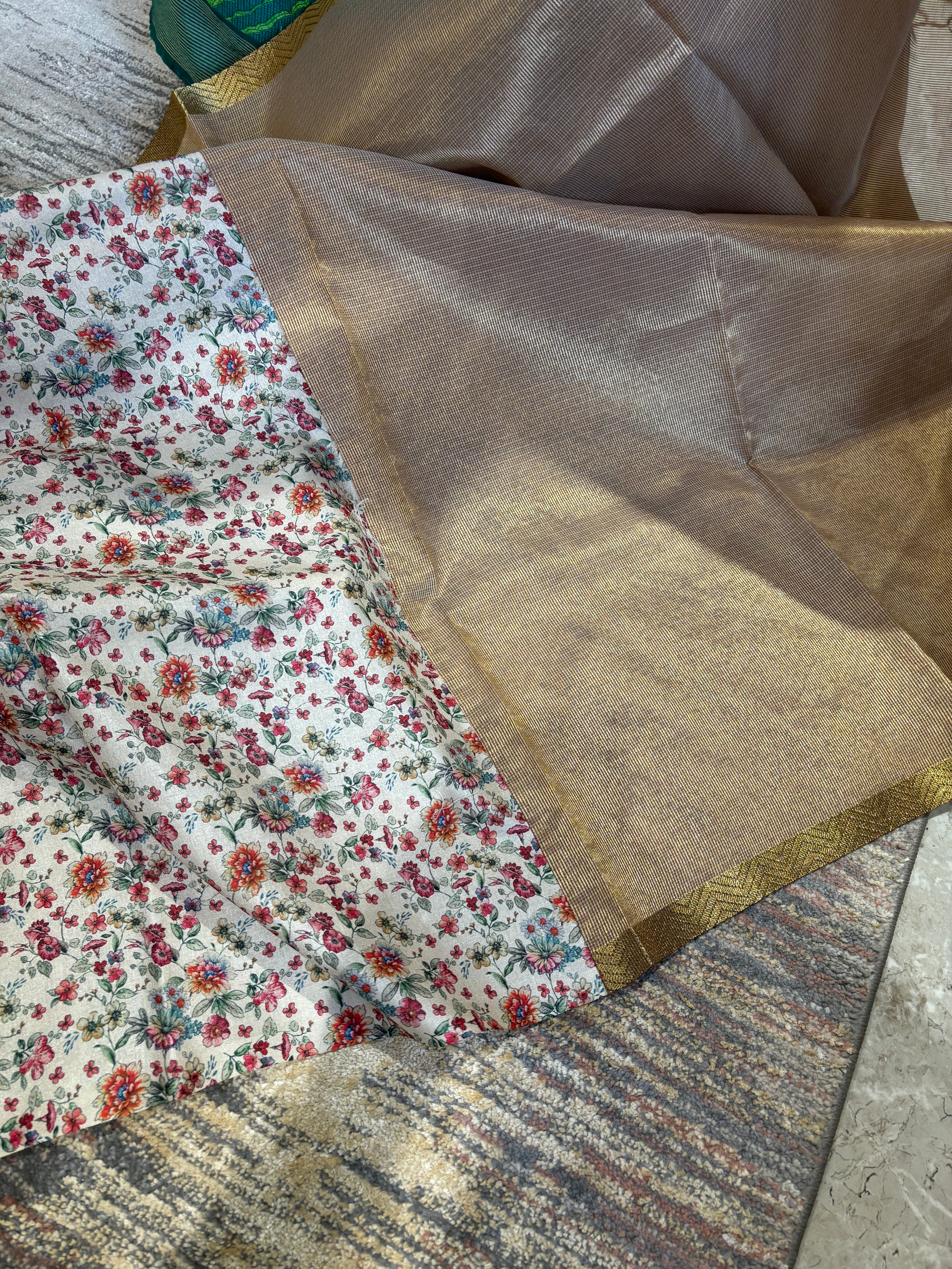 Tissue kota saree with applique work