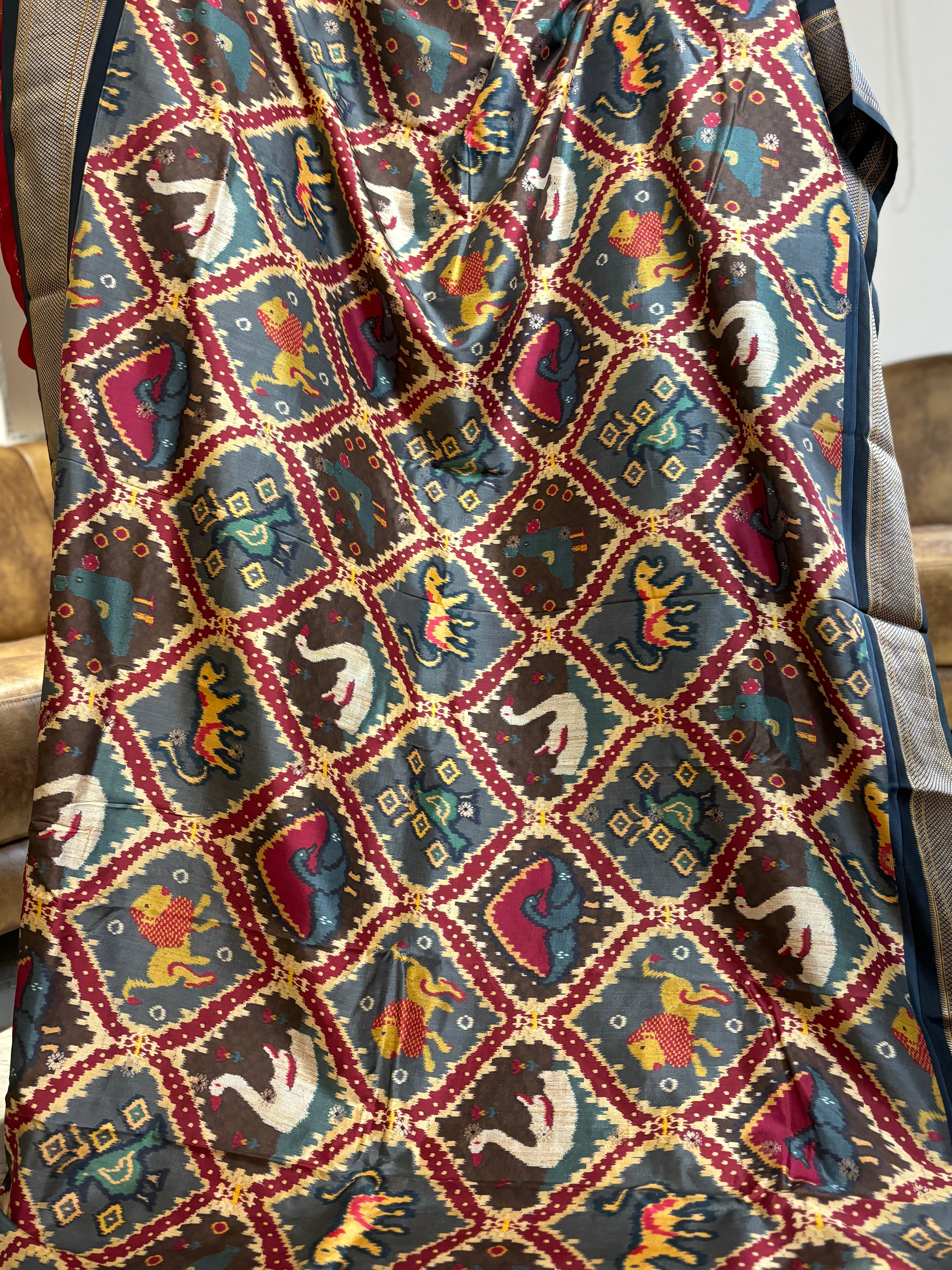 Digital Ikket printed Paithani silk