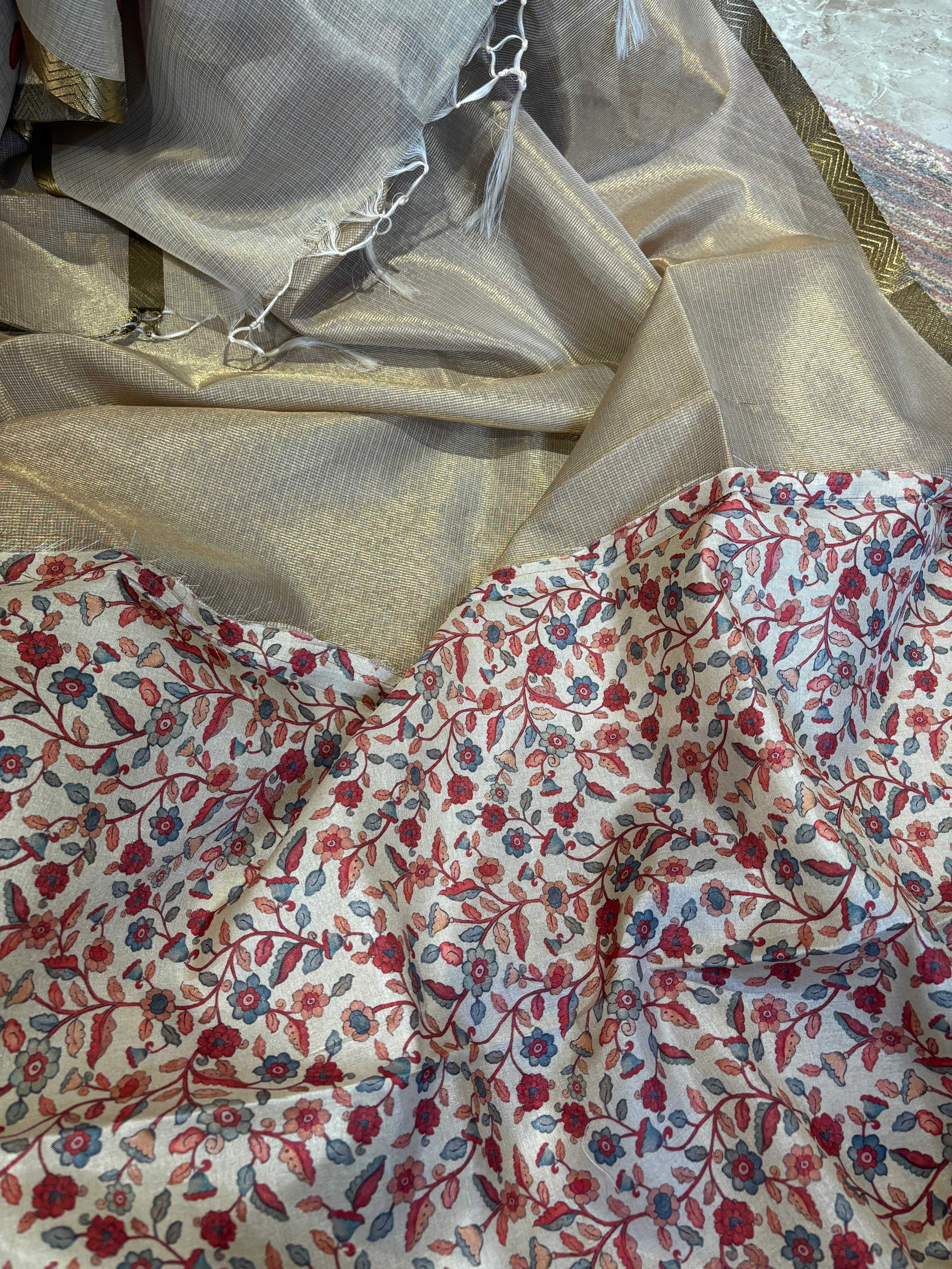 Tissue kota saree with applique work