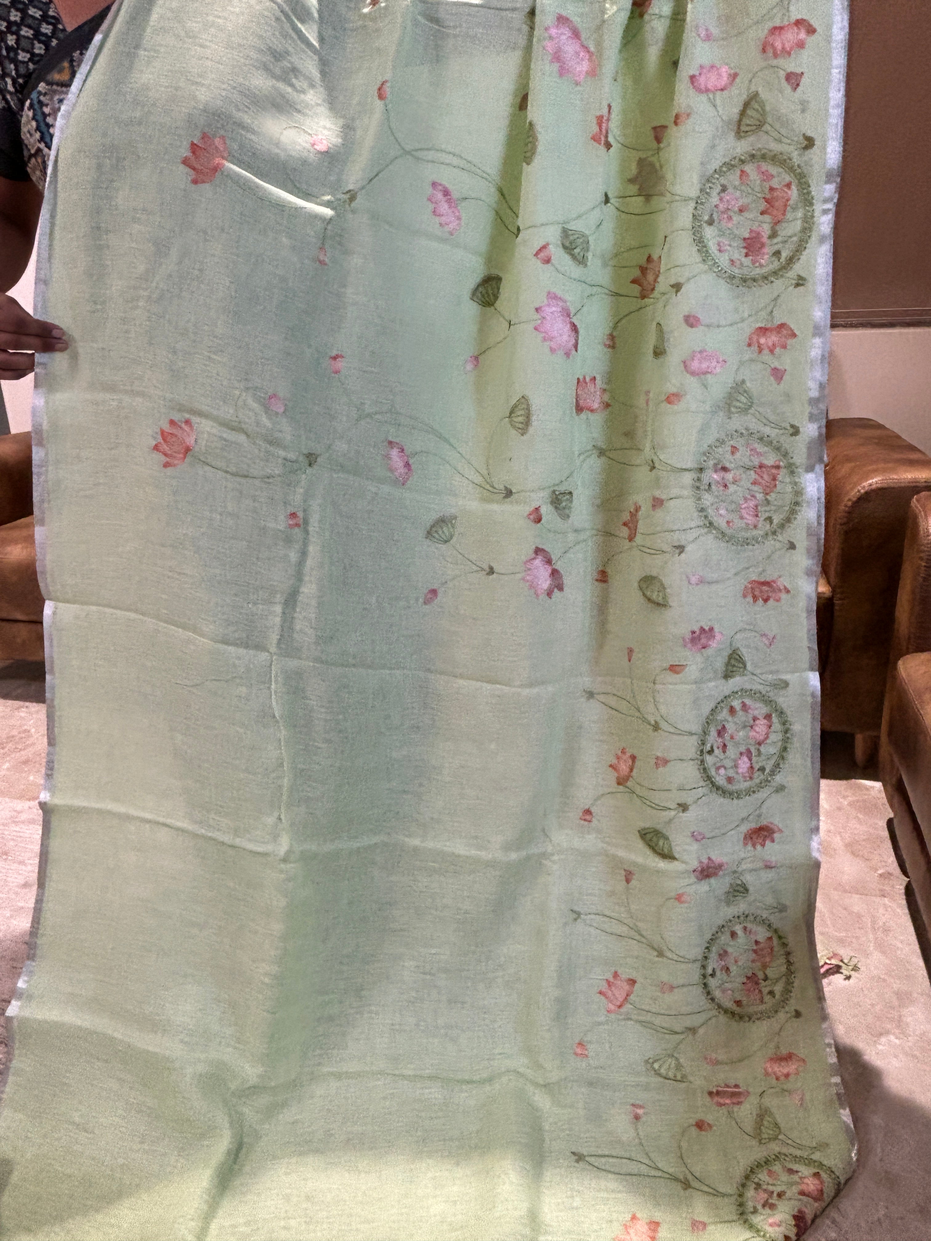 Pista green pure linen