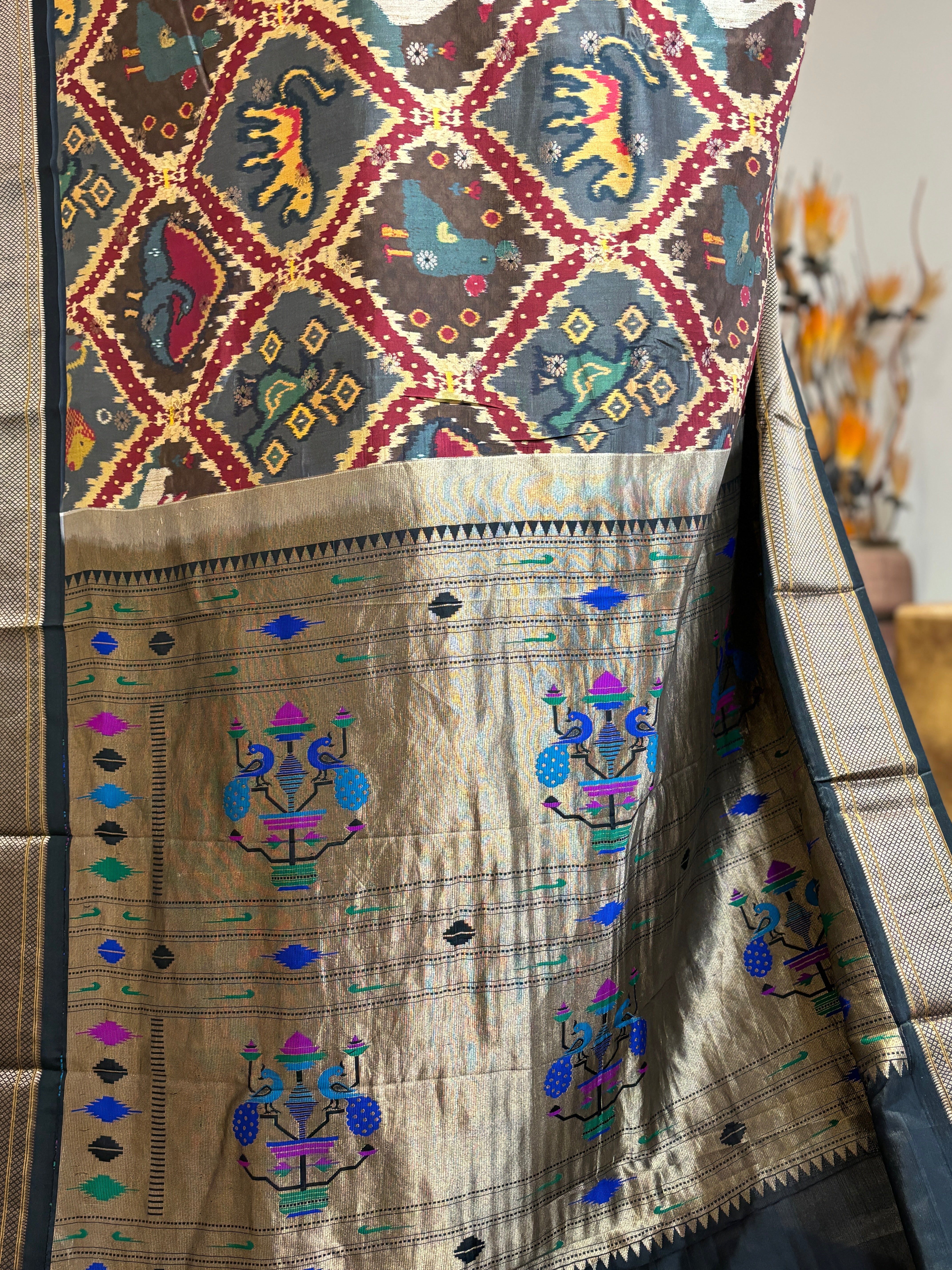 Digital Ikket printed Paithani silk