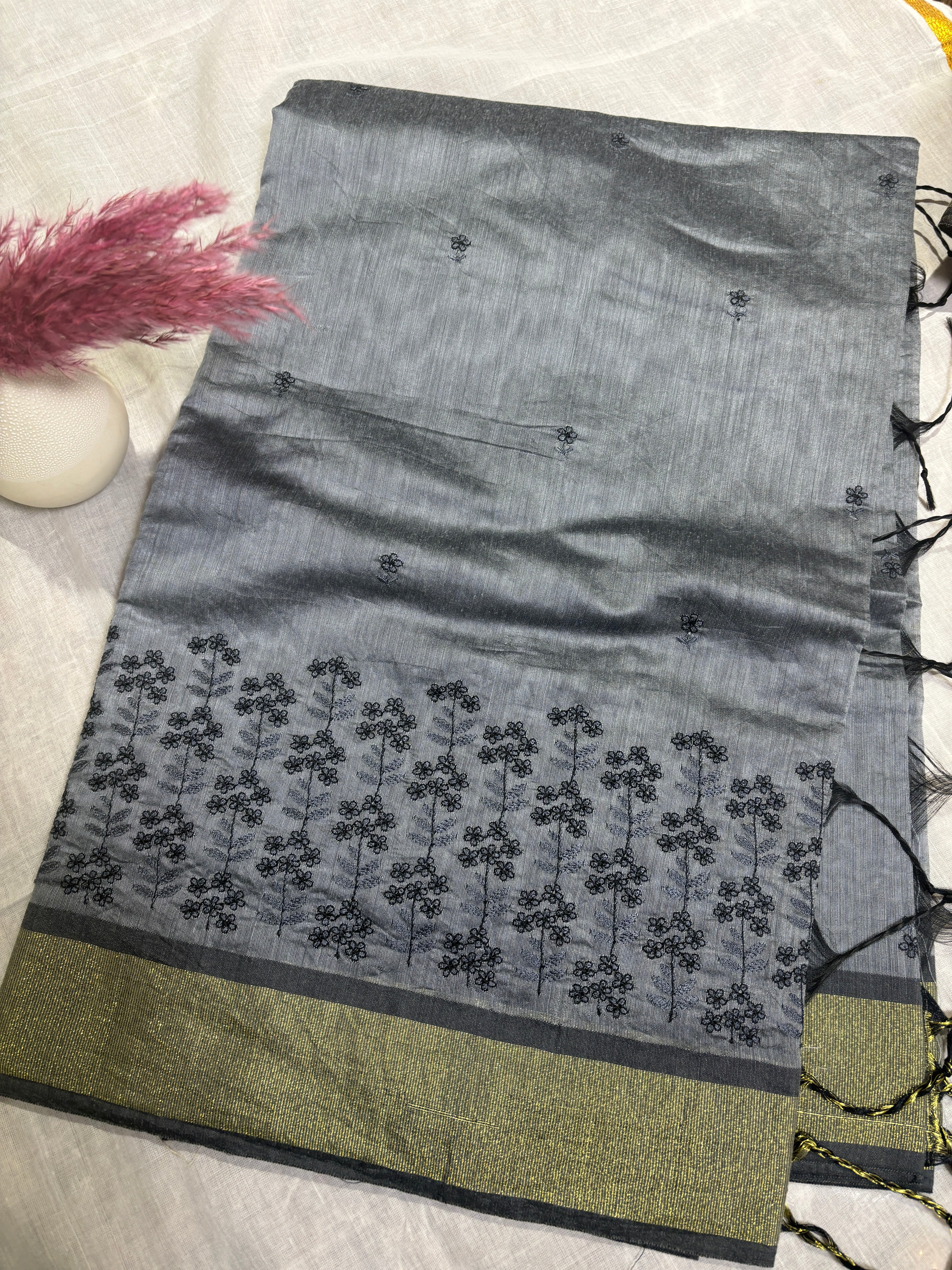 Banarasi cotton embroidery saree