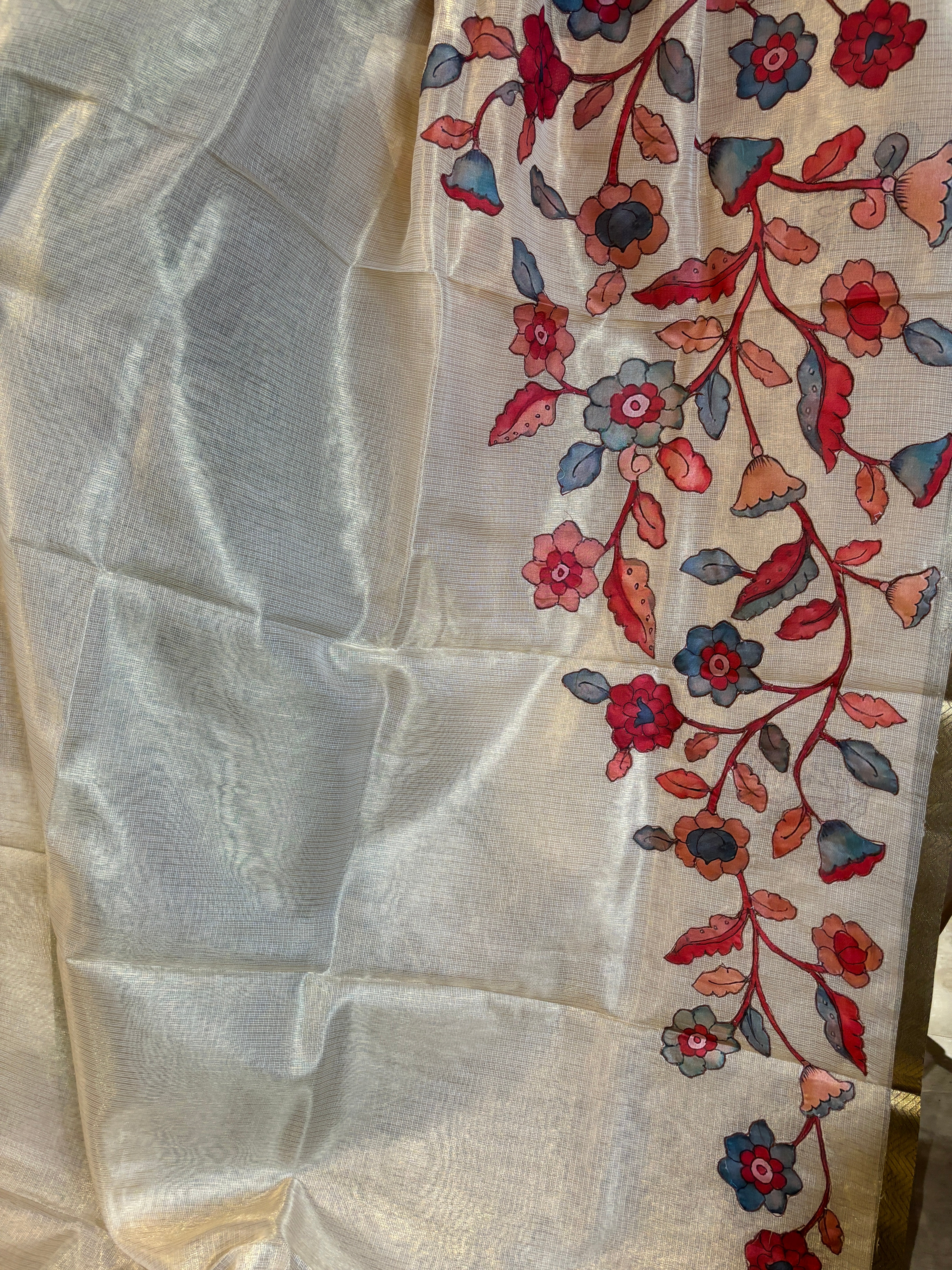 Tissue kota saree with applique work