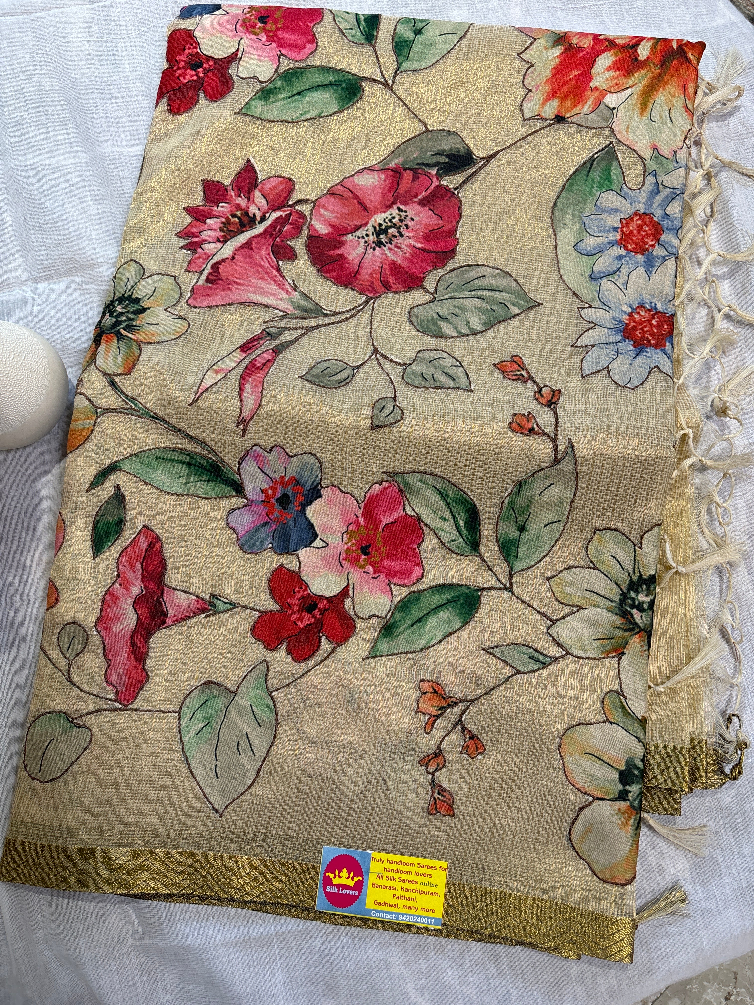 Tissue kota saree with applique work