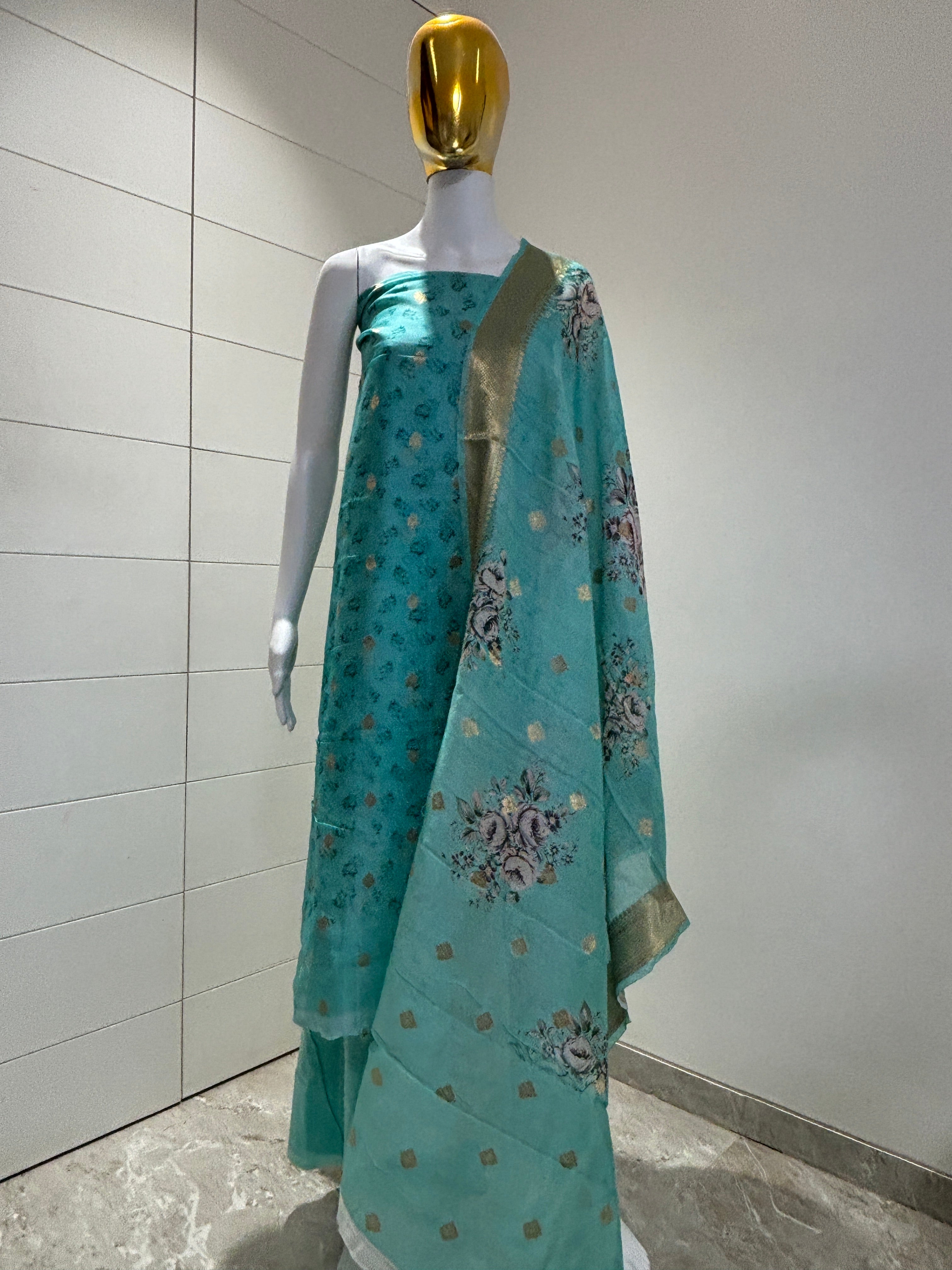 Banarasi sea blue suit material
