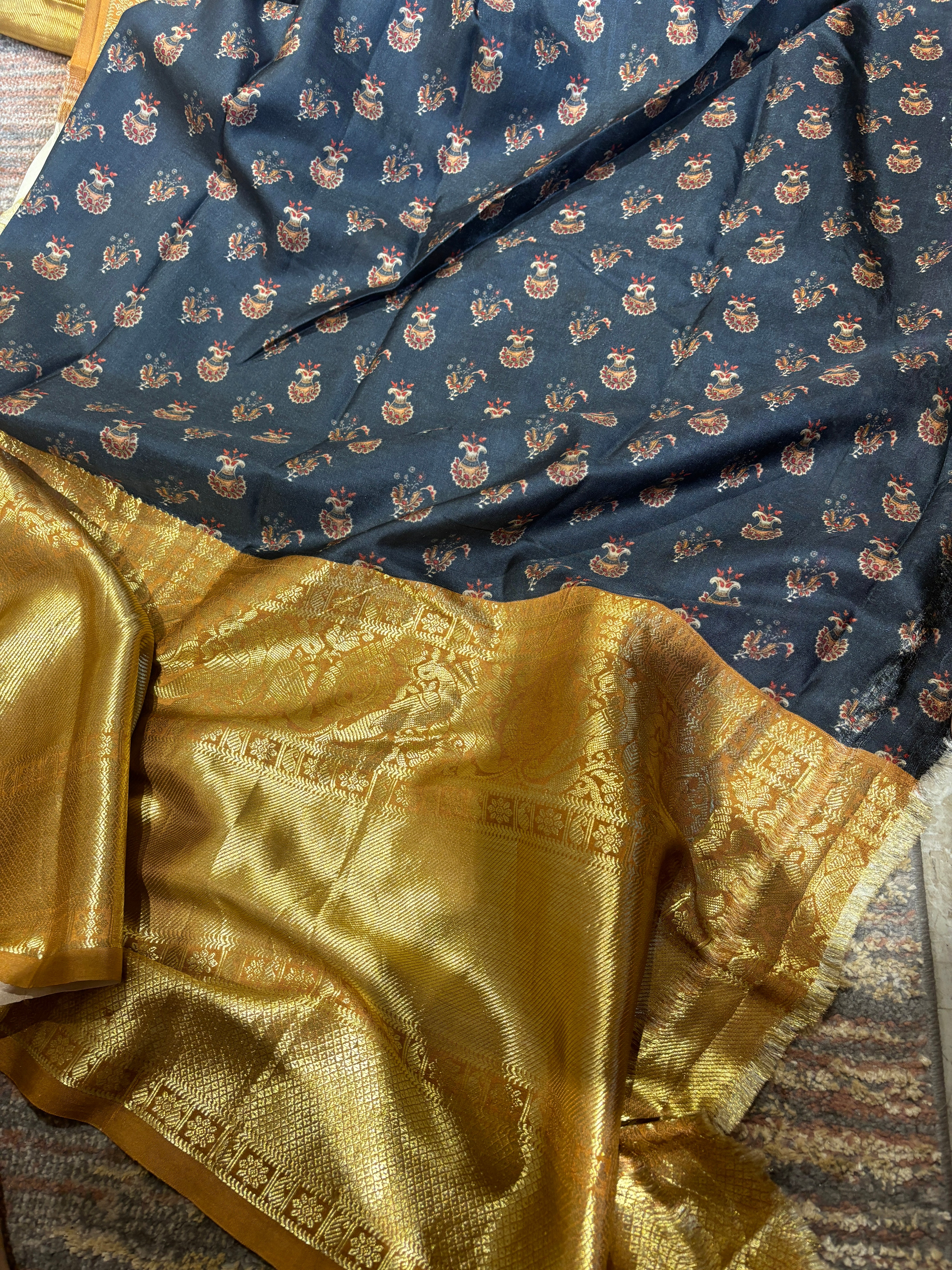 Digital Kalamkari printed dharmawaram border pure silk saree