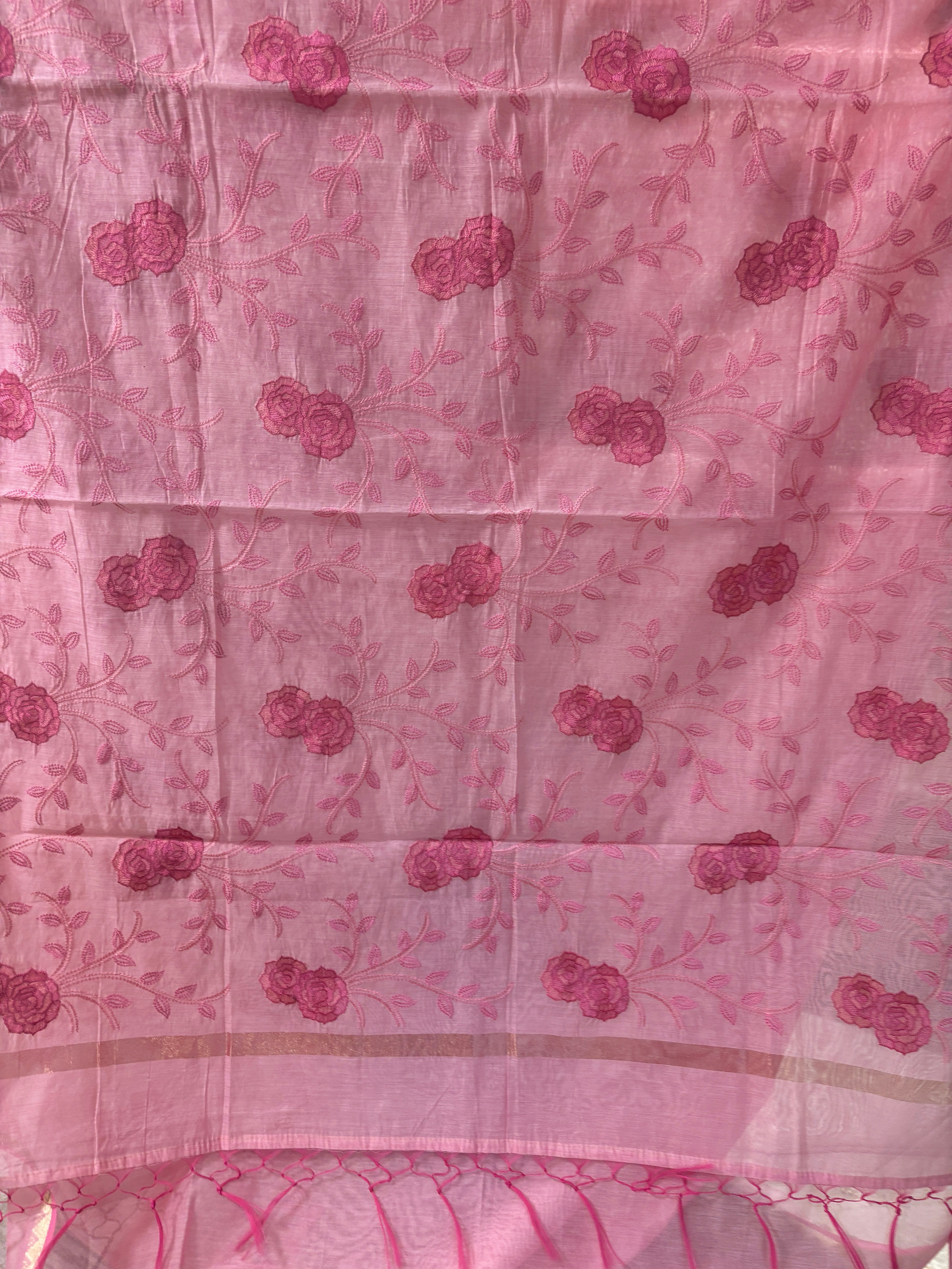 Baby pink Banarasi cotton saree