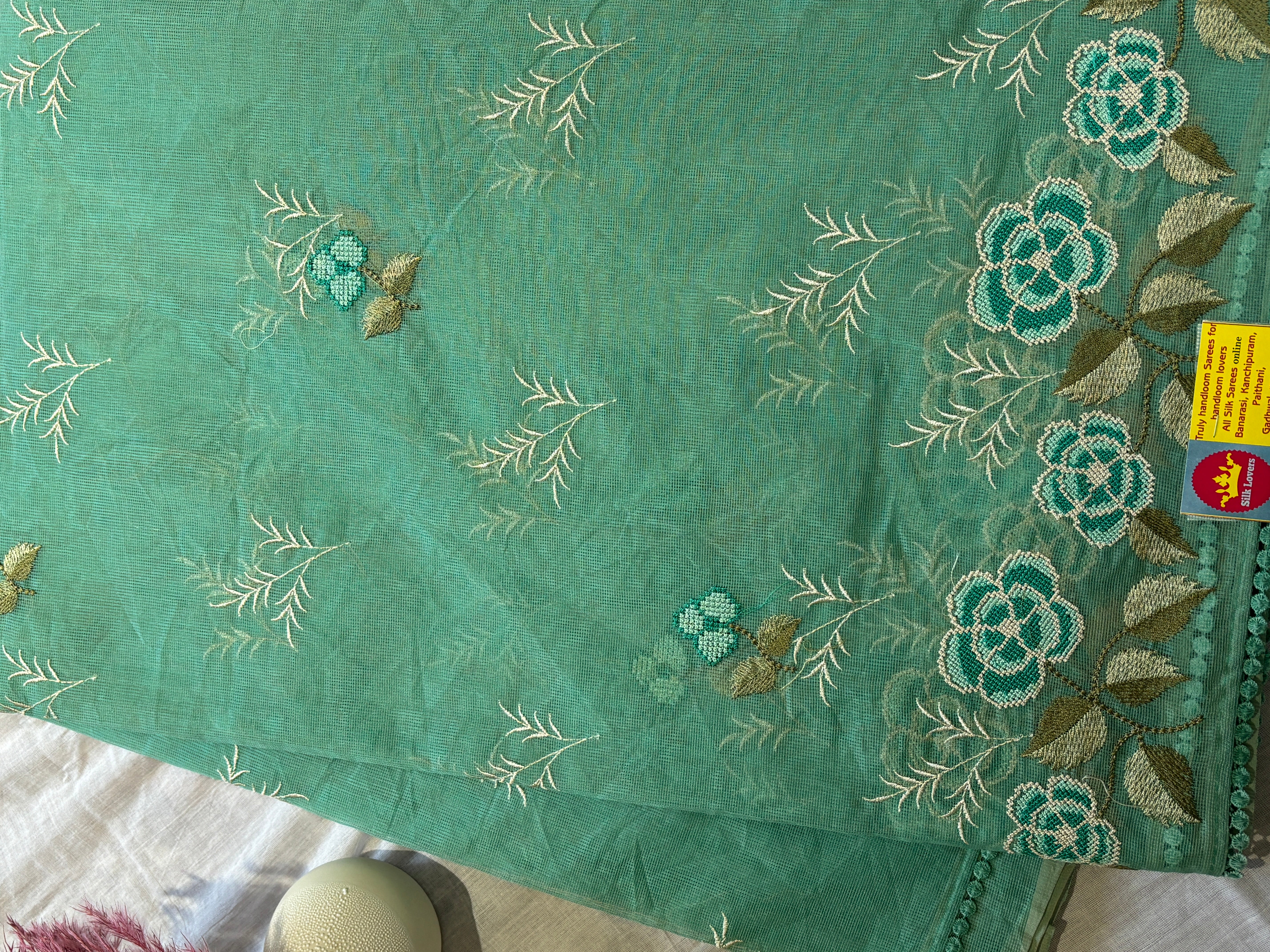 Pure supernet pista green saree