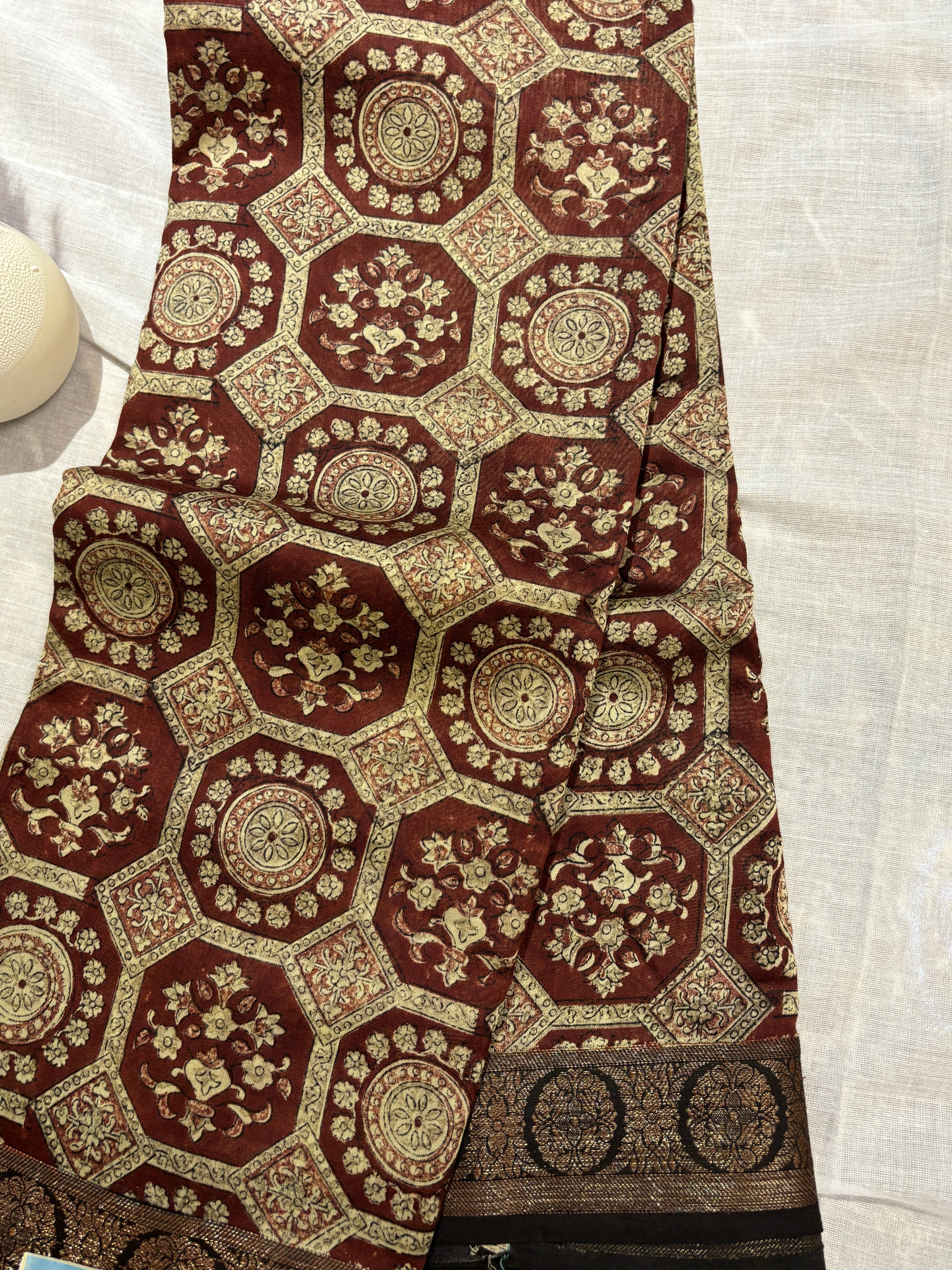 Chanderi Ajhrakh cotton saree