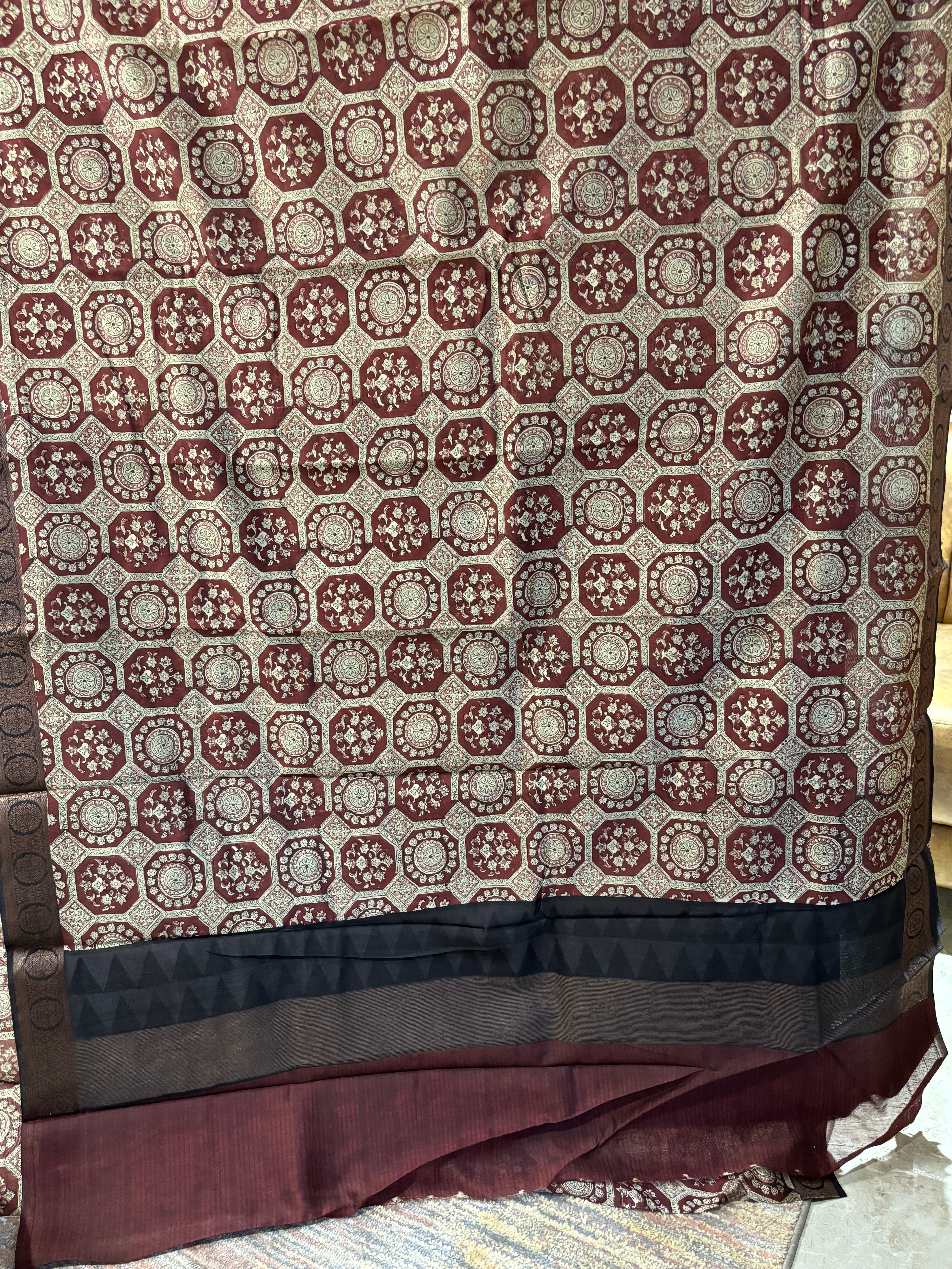 Chanderi Ajhrakh cotton saree