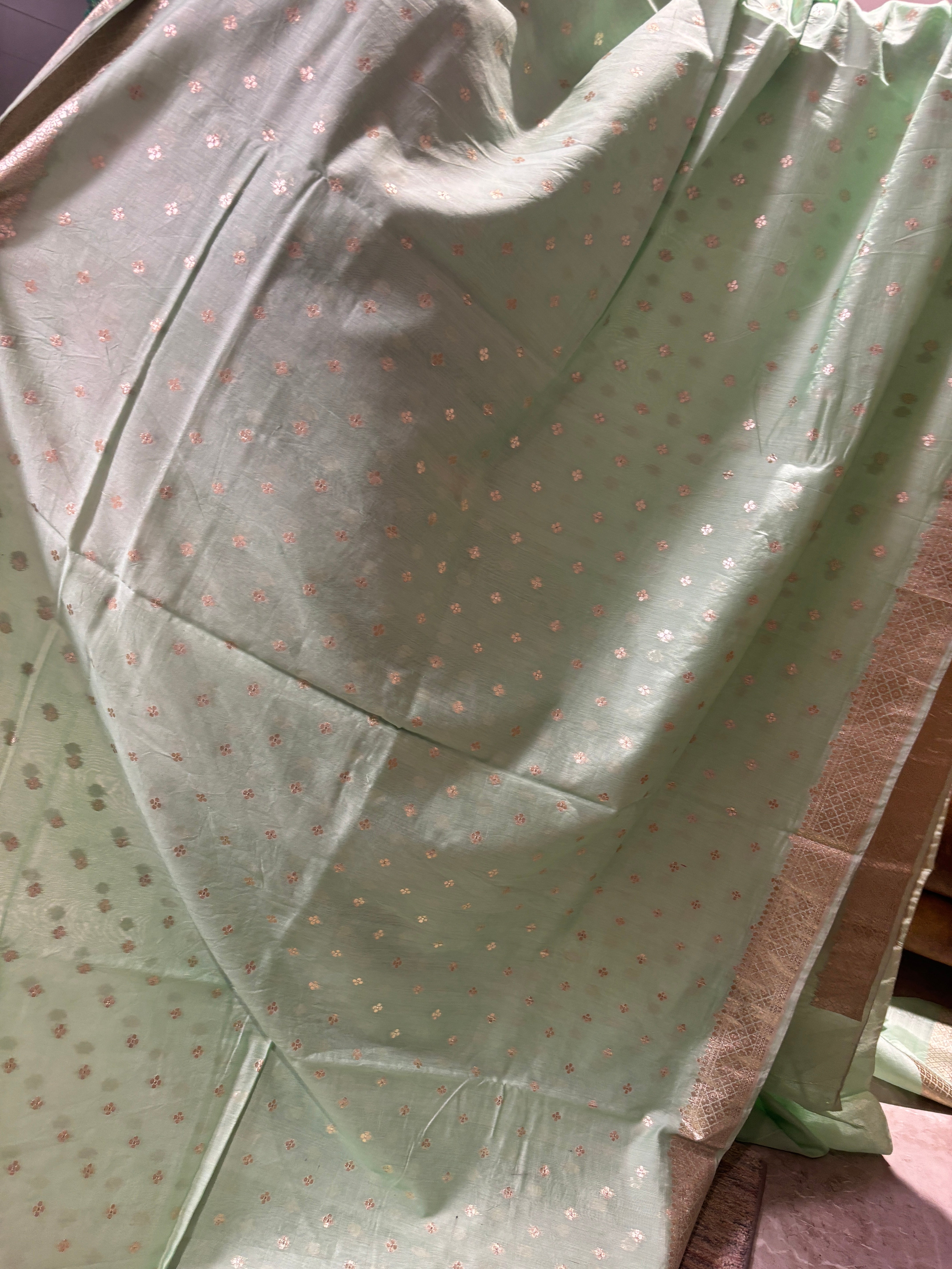 Pista cotton saree