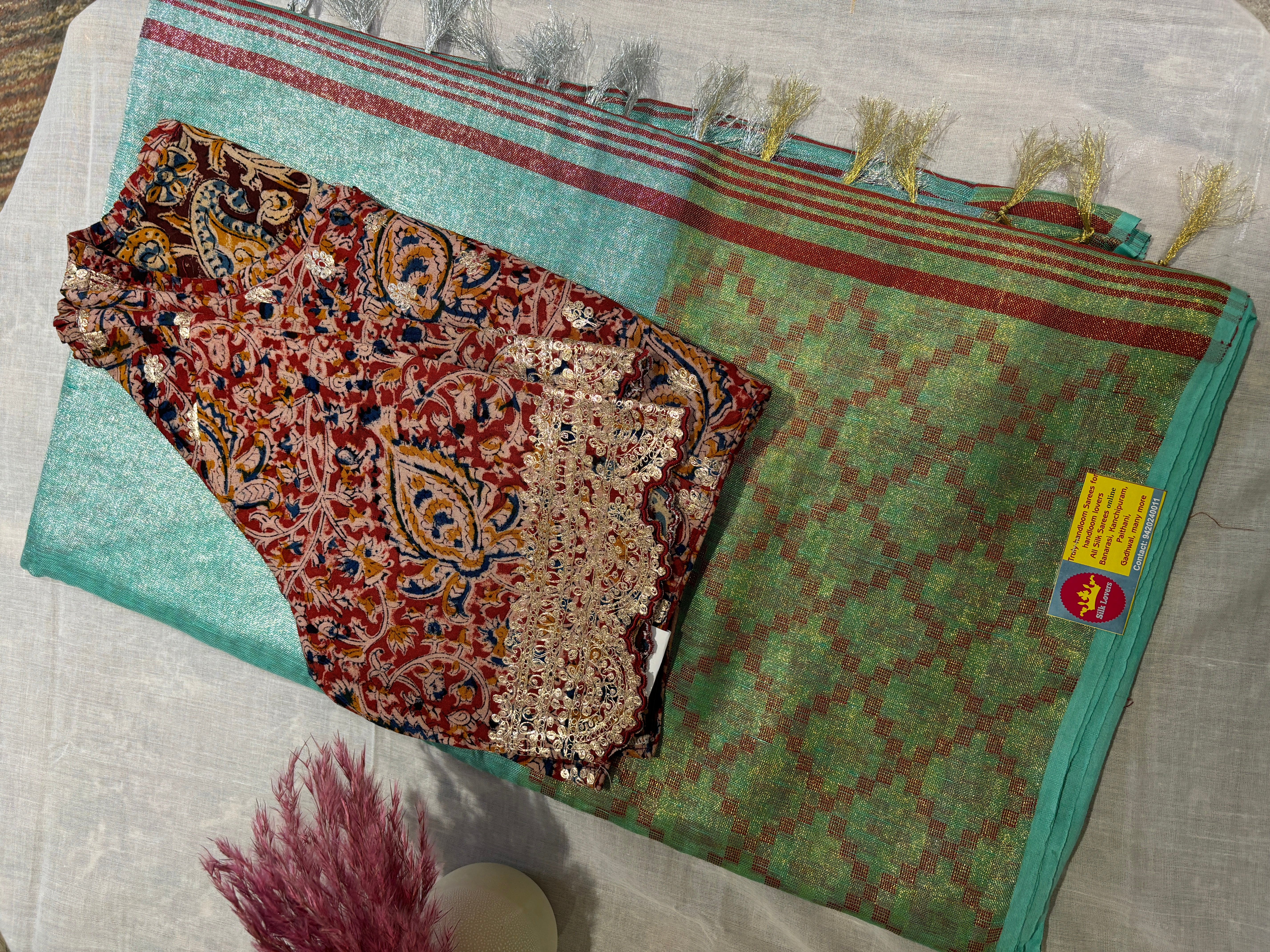 Tissue linen saree