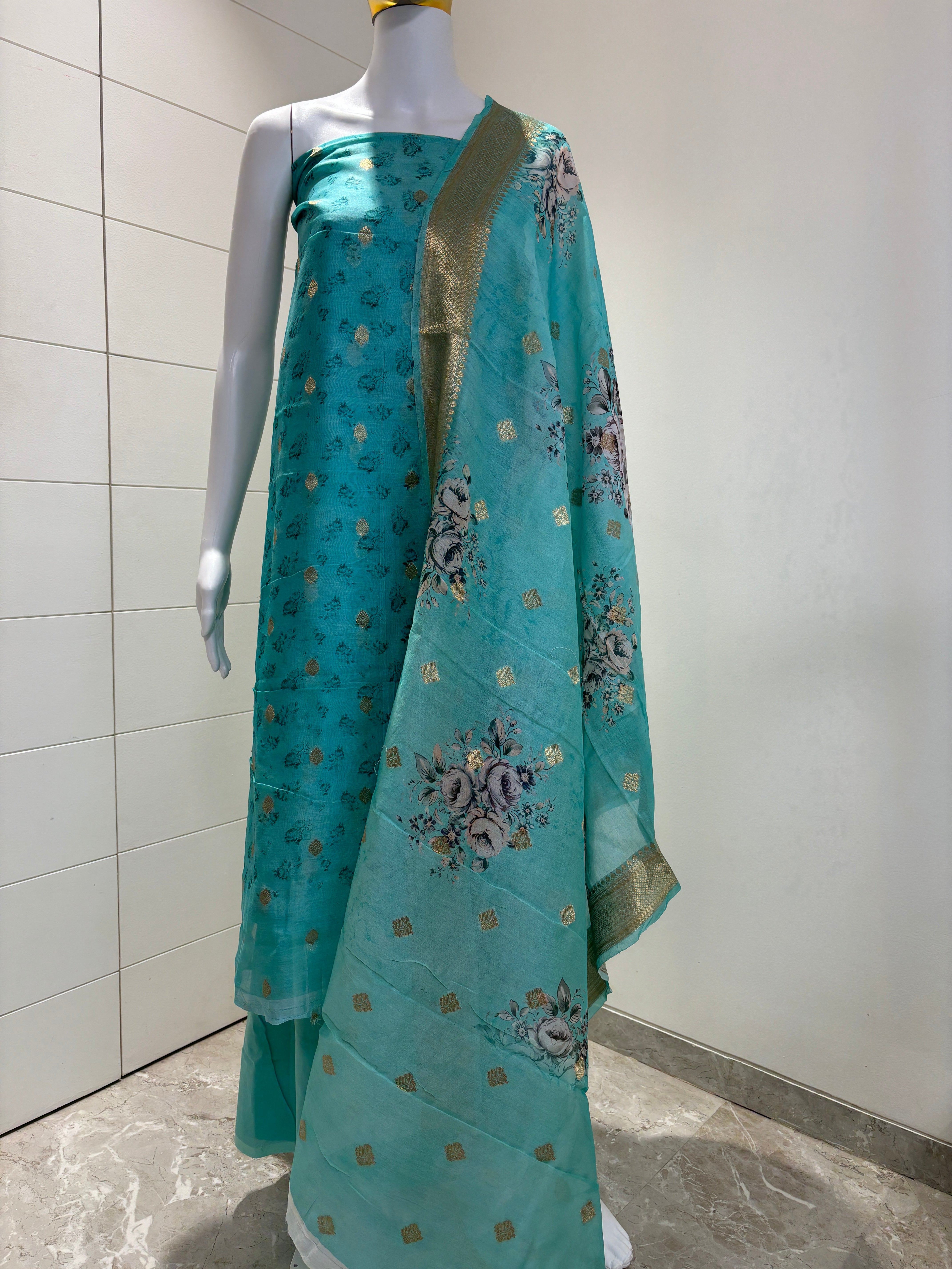 Banarasi sea blue suit material