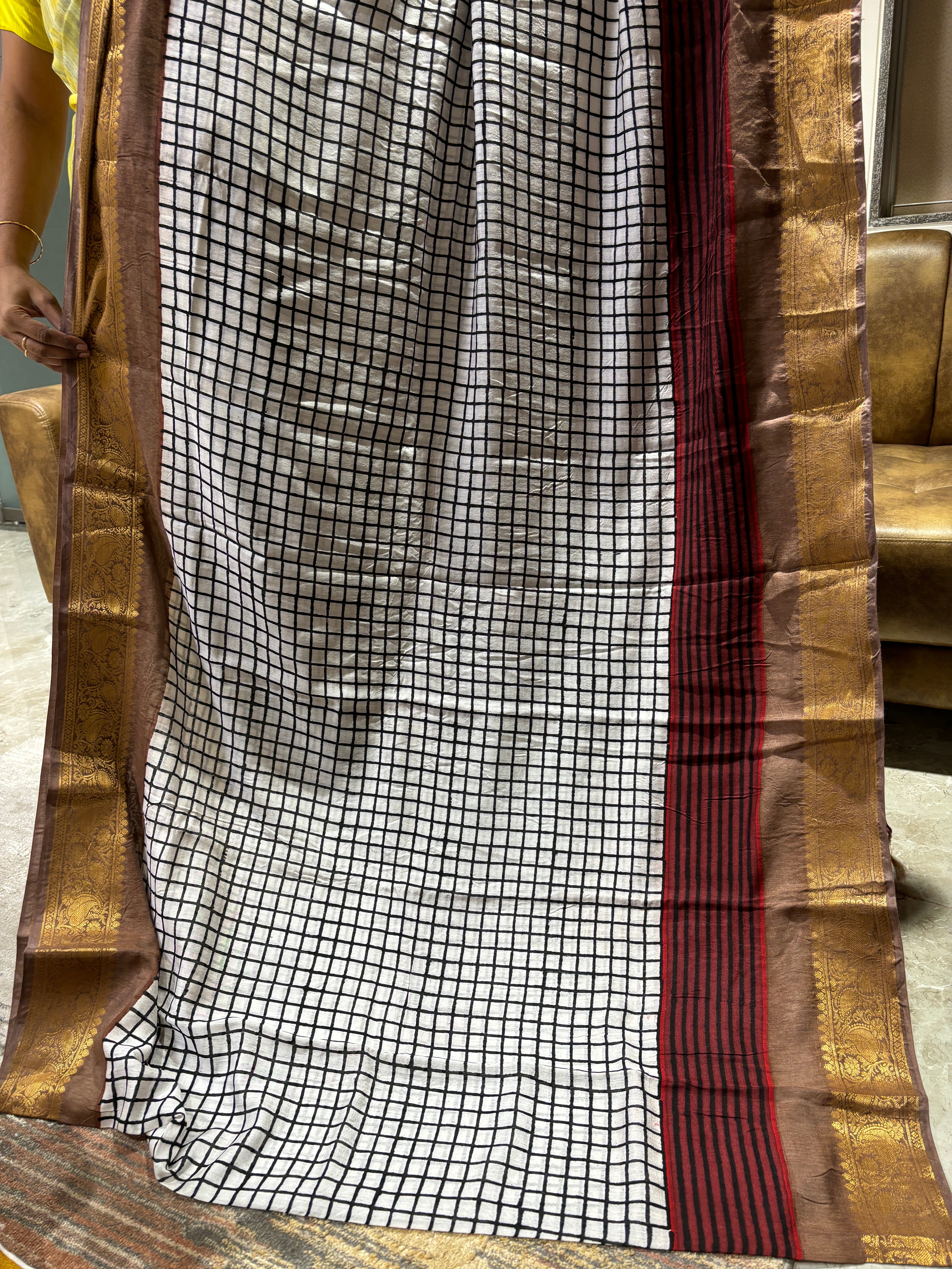 Checked cotton saree