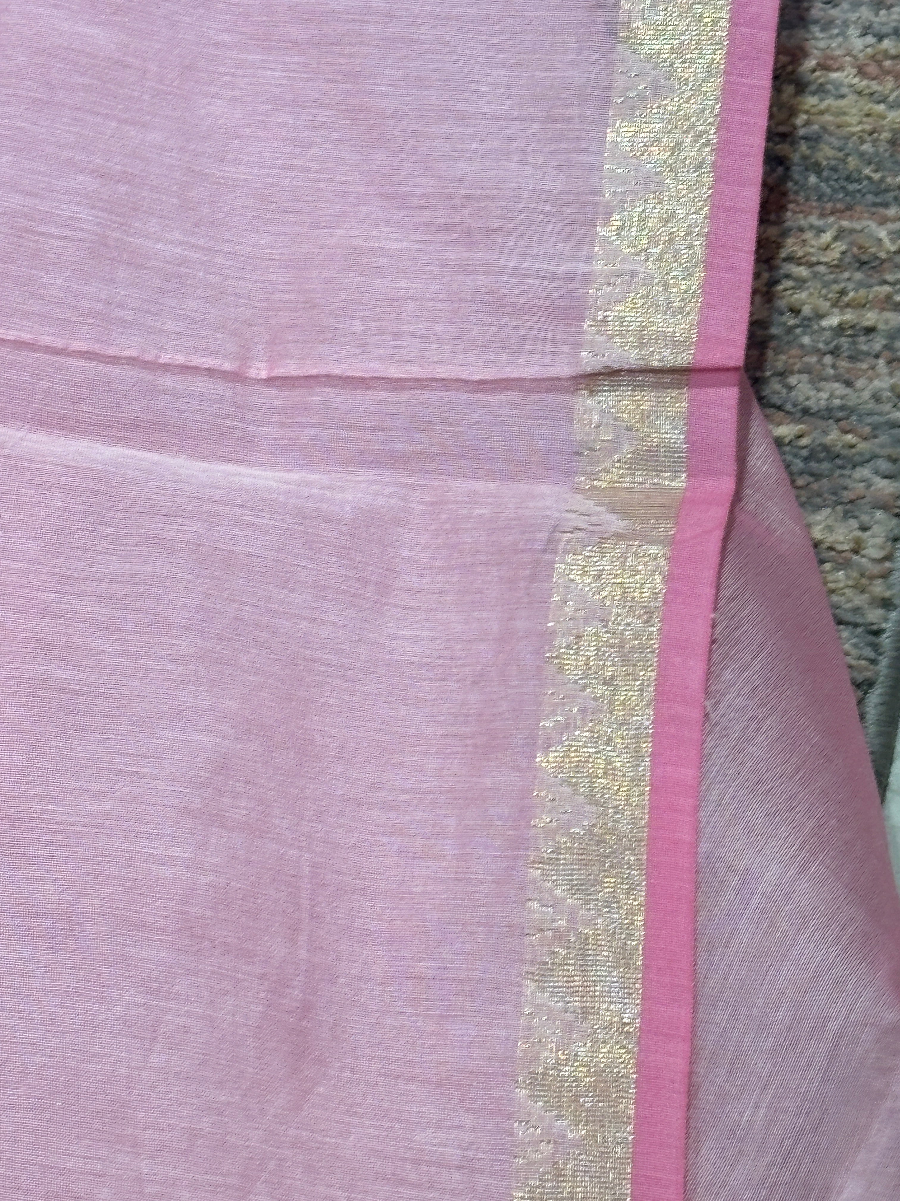 Baby pink Banarasi cotton saree