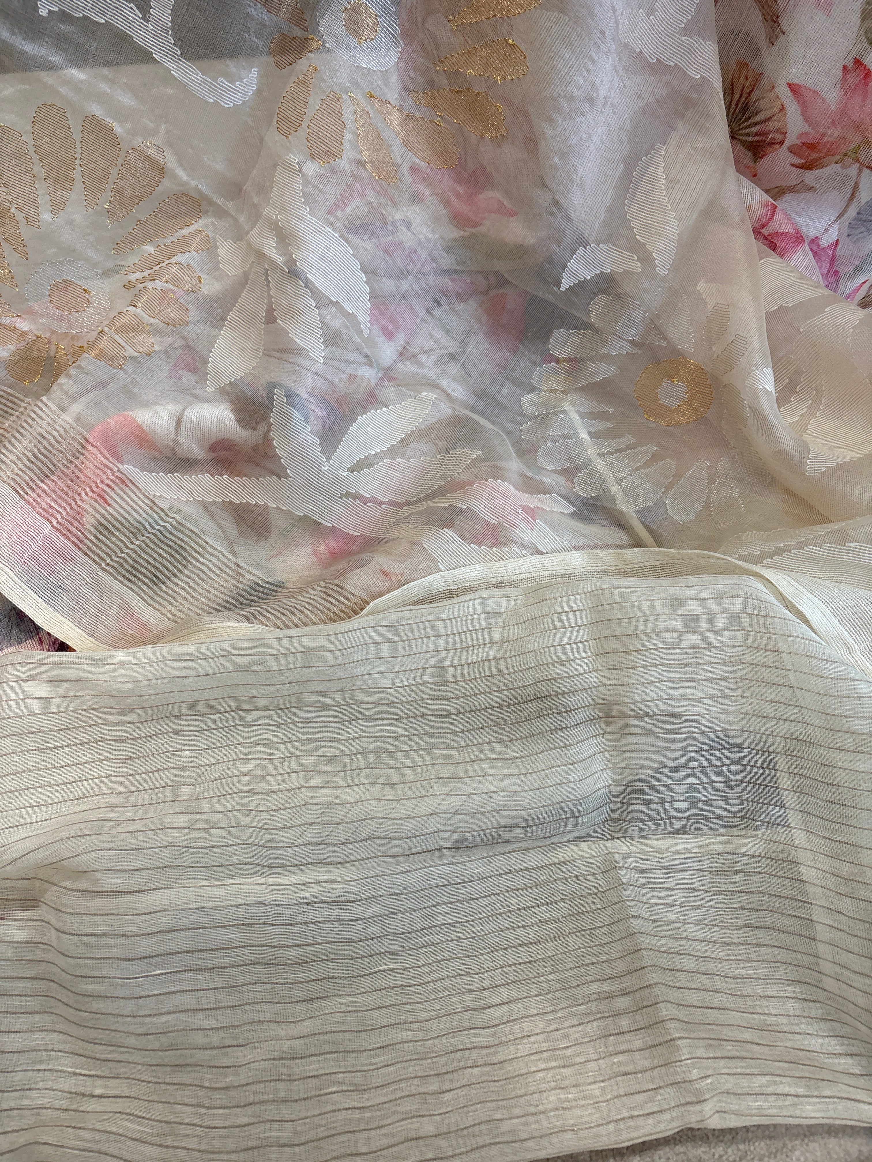 Pure kora linen saree