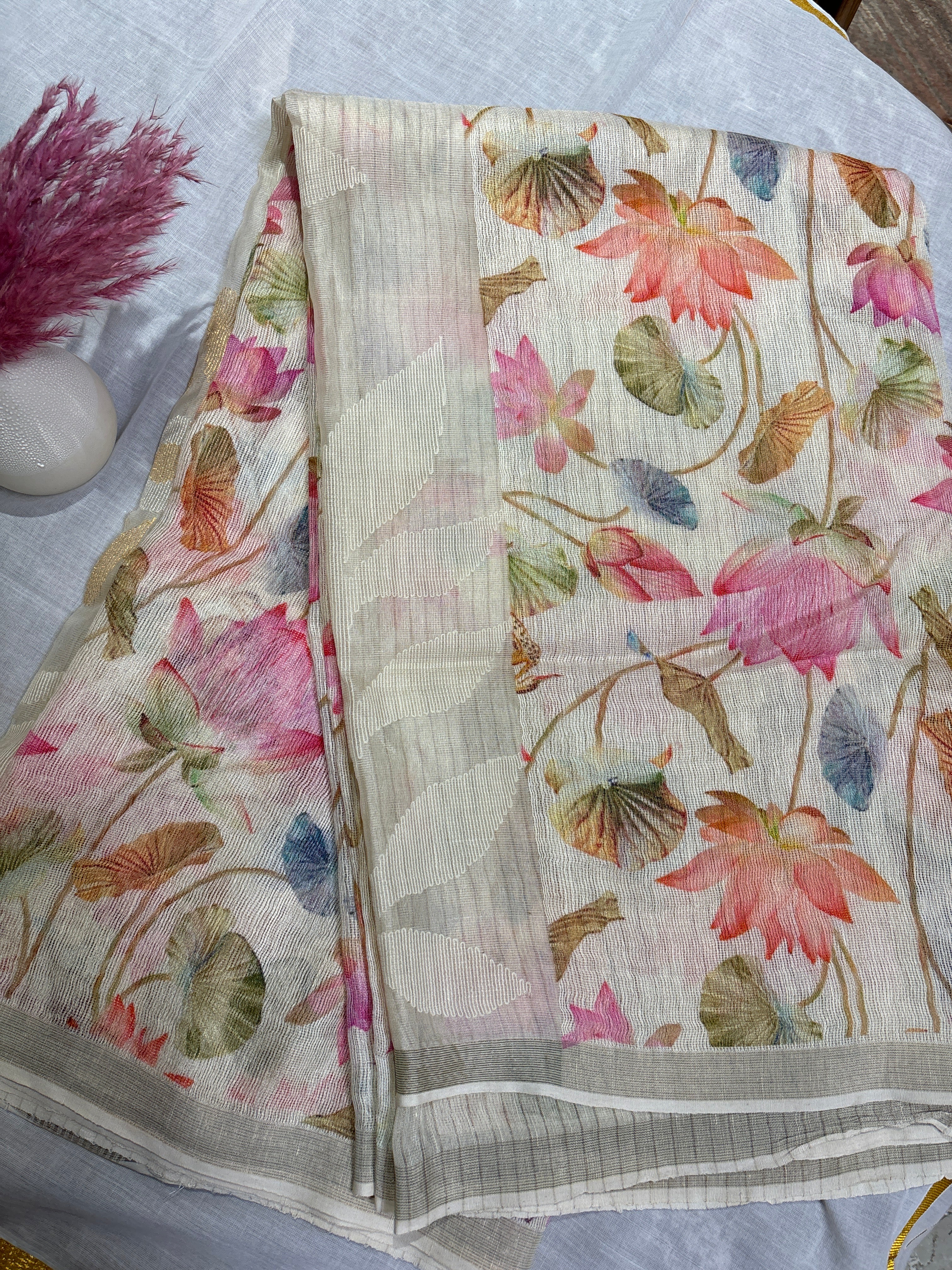 Pure kora linen saree
