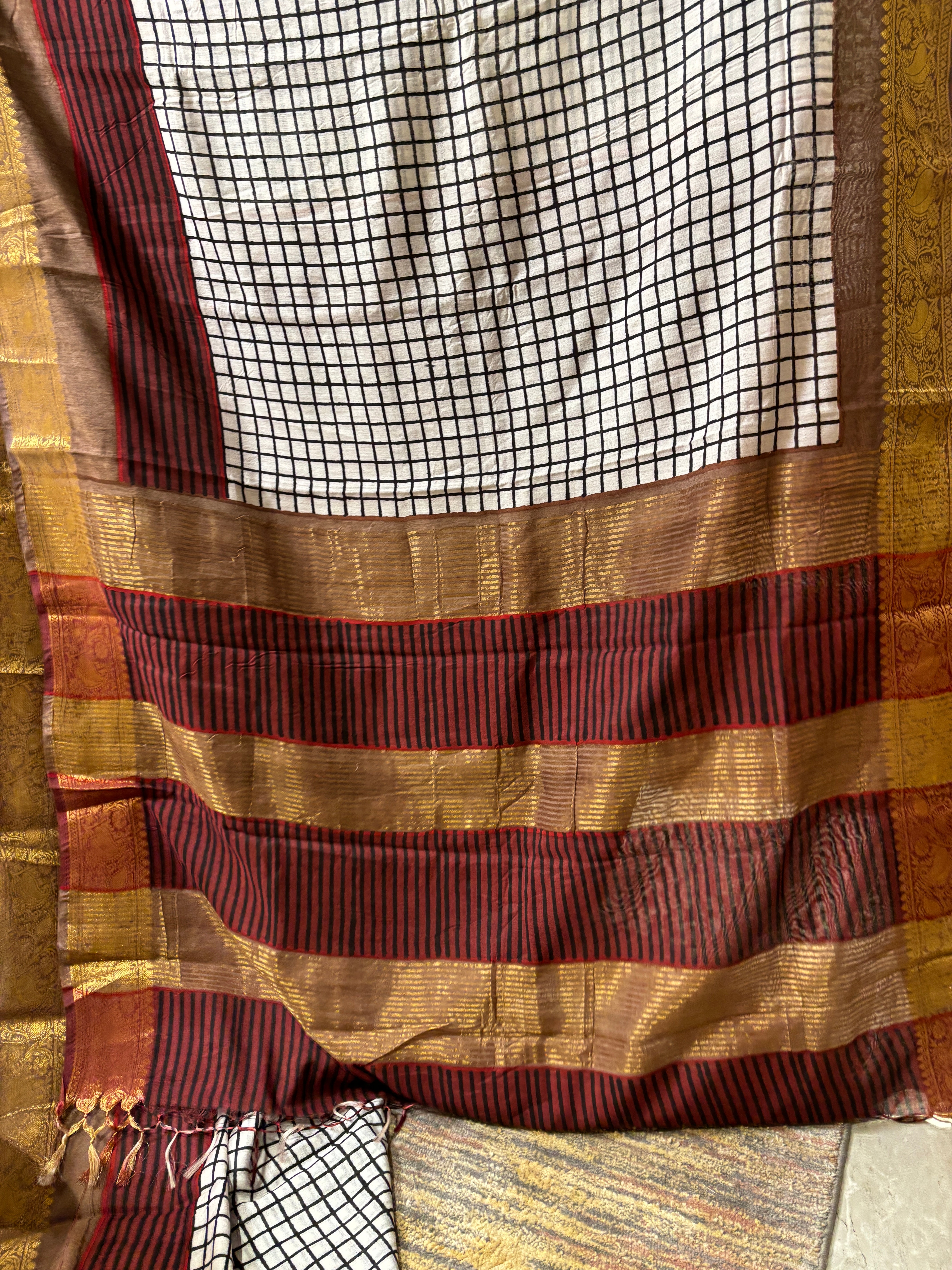 Checked cotton saree