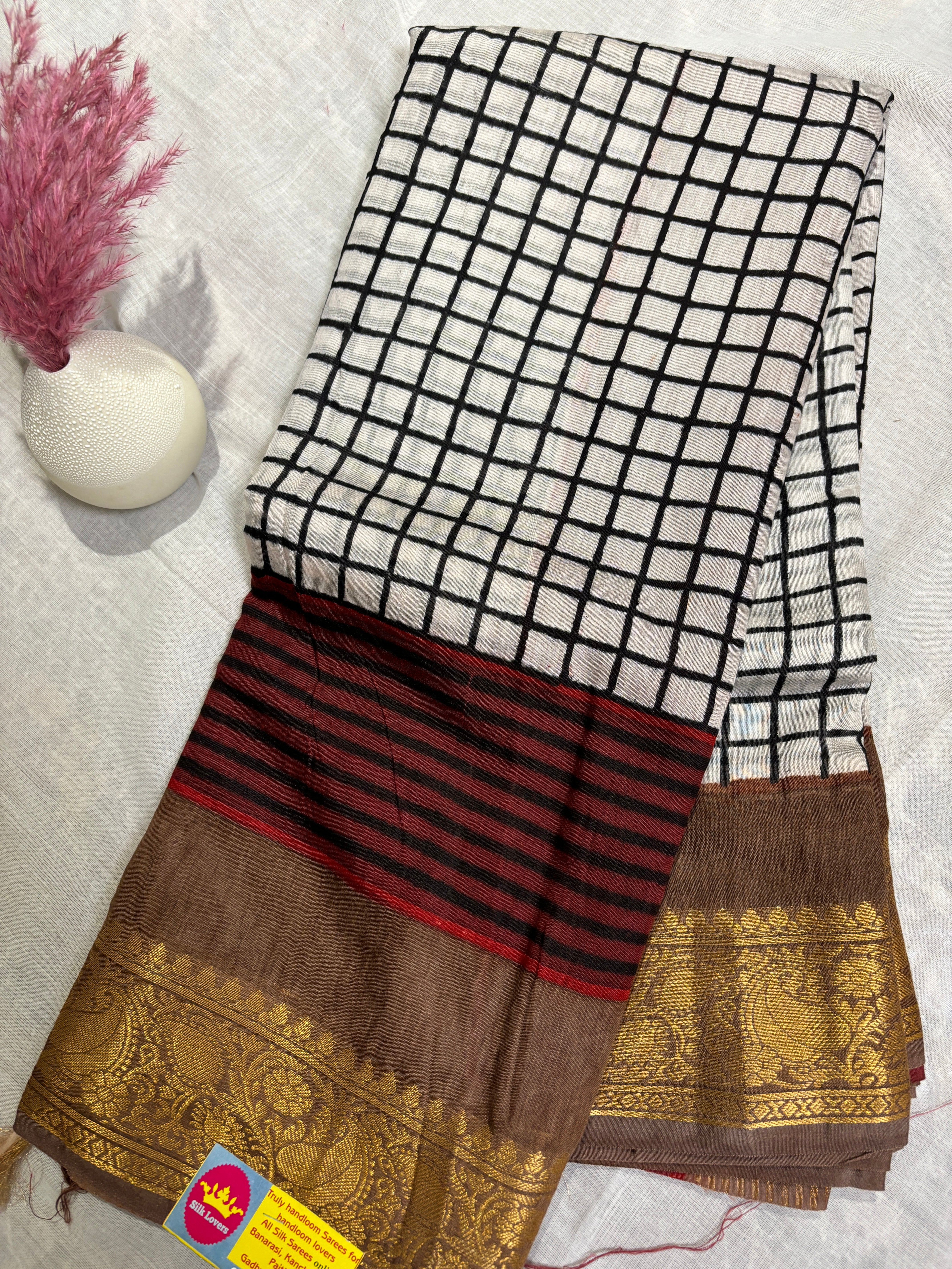 Checked cotton saree
