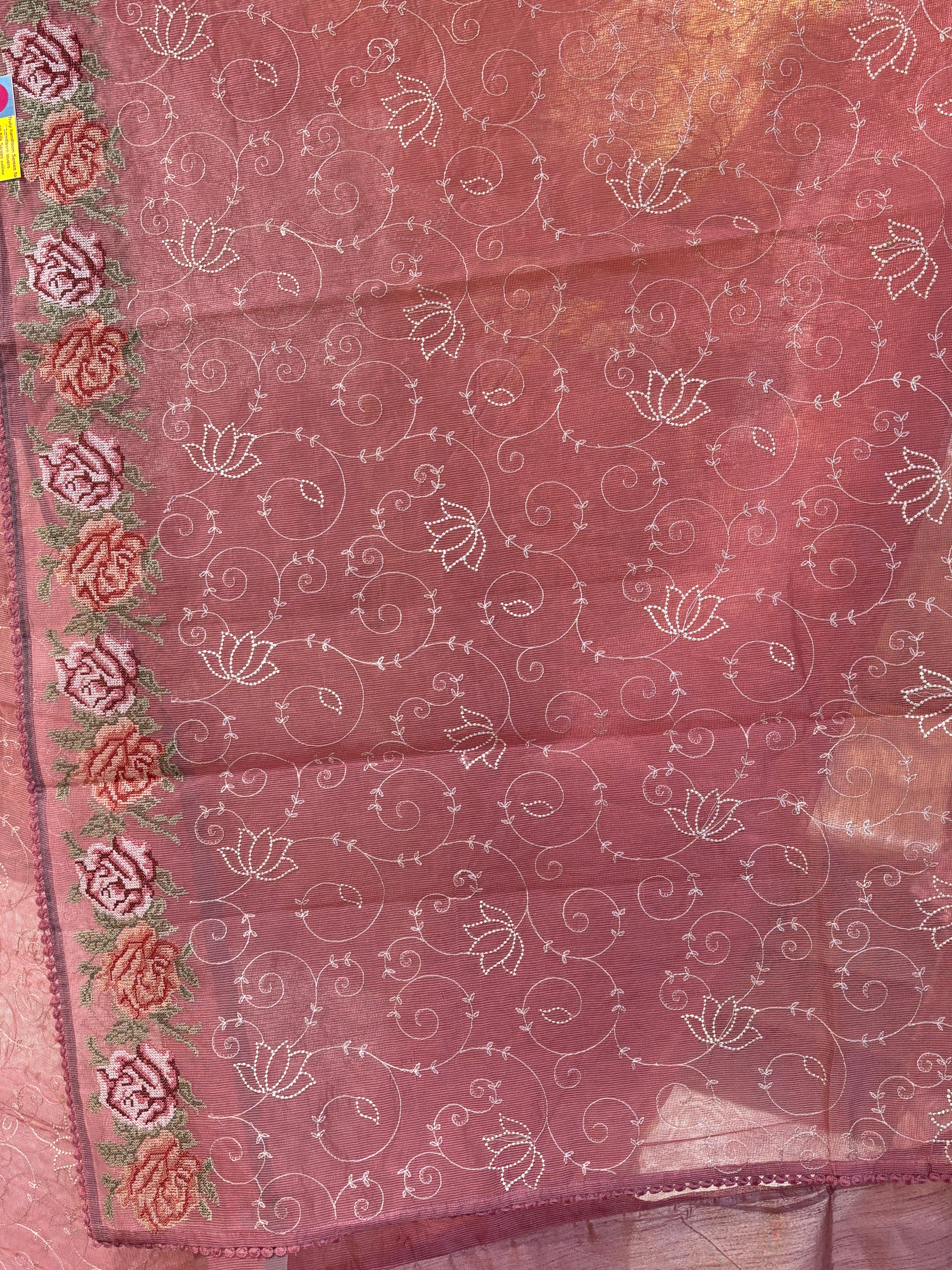 Lotus embroidery jaal supernet saree
